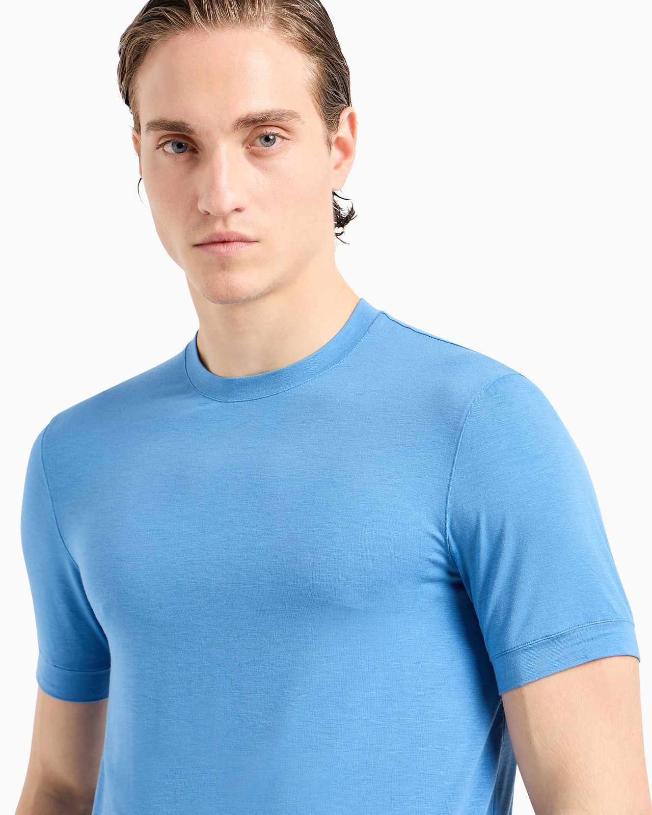 Crew-neck short-sleeved T-shirt in stretch viscose jersey - 5