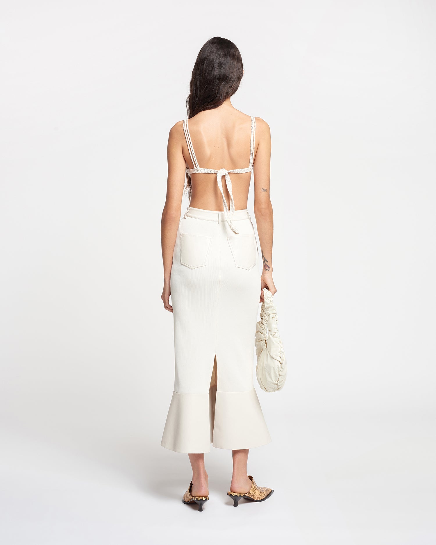 Leather-Trimmed Ribbed-Jersey Skirt - 3