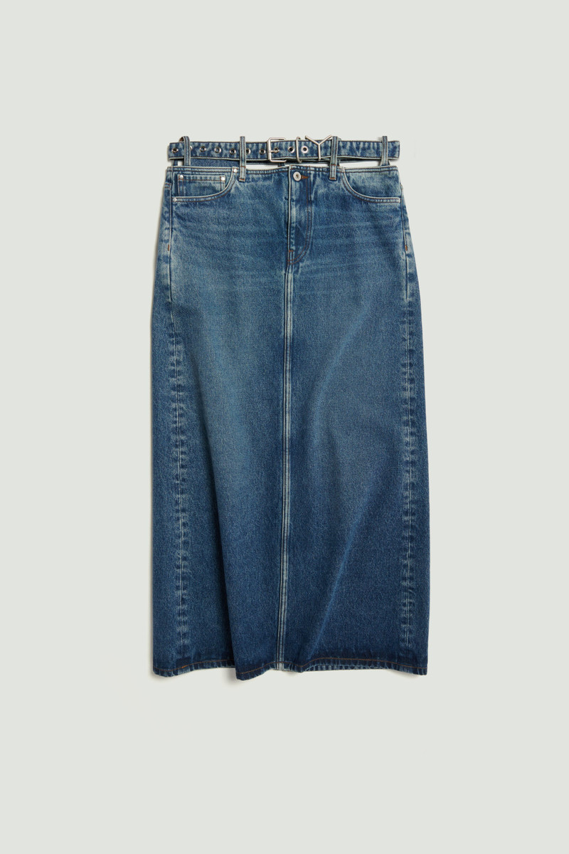 Evergreen Y Belt Denim Midi Skirt 1