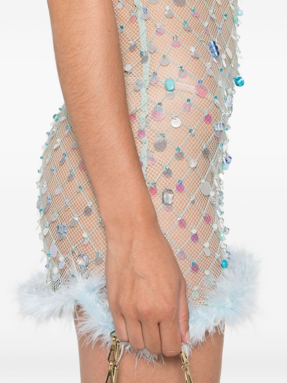 feather-trim mesh mini dress - 5