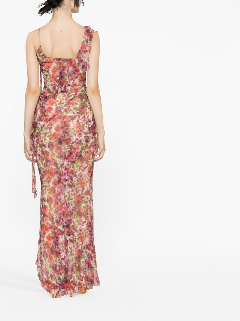 floral-print ruffled silk maxi dress - 4