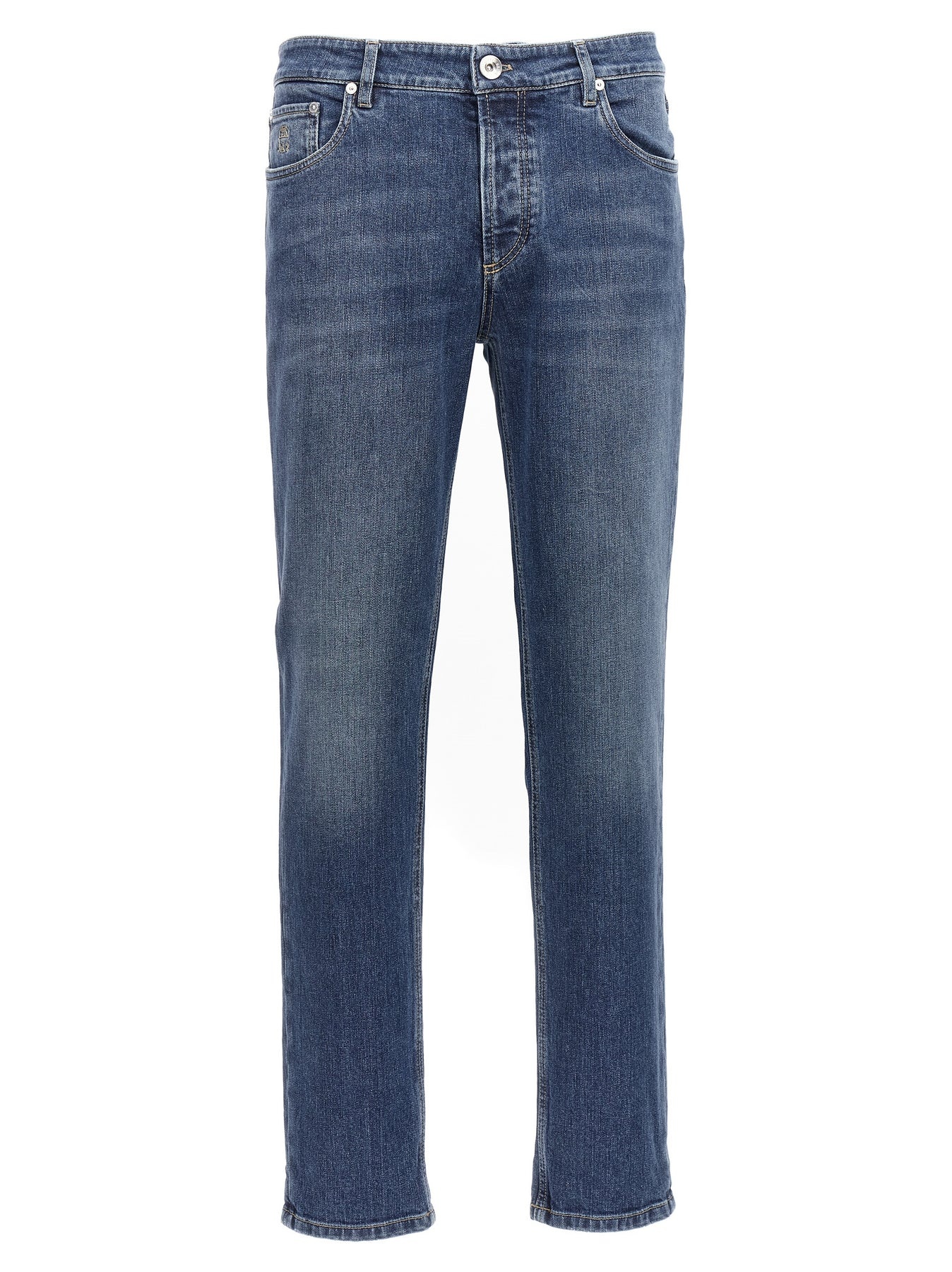 Logo Embroidery Stretch Jeans Blue - 1