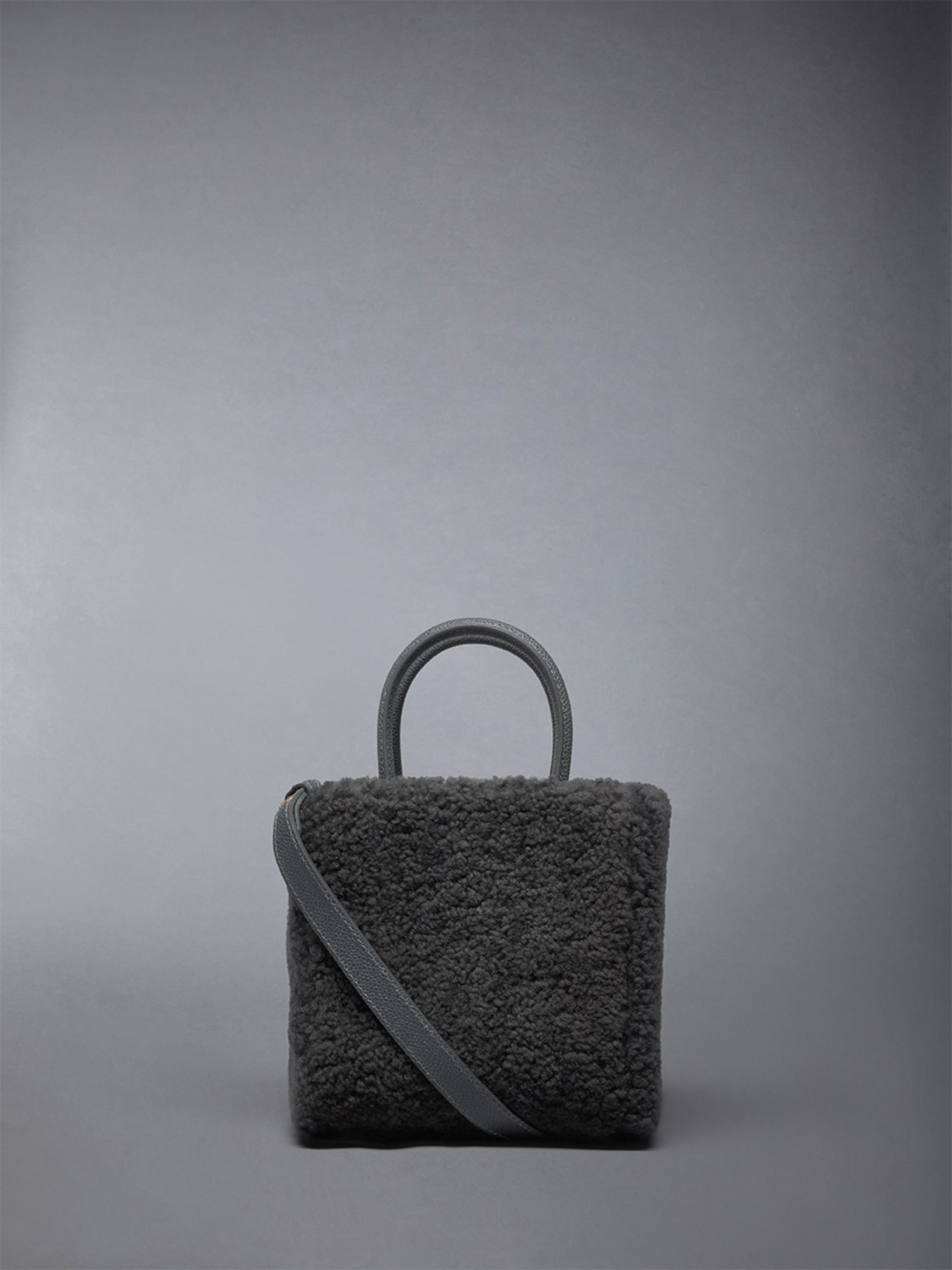 Small Book Tote W/ Intarsia 4bar in Curly Merino Shearling - 3