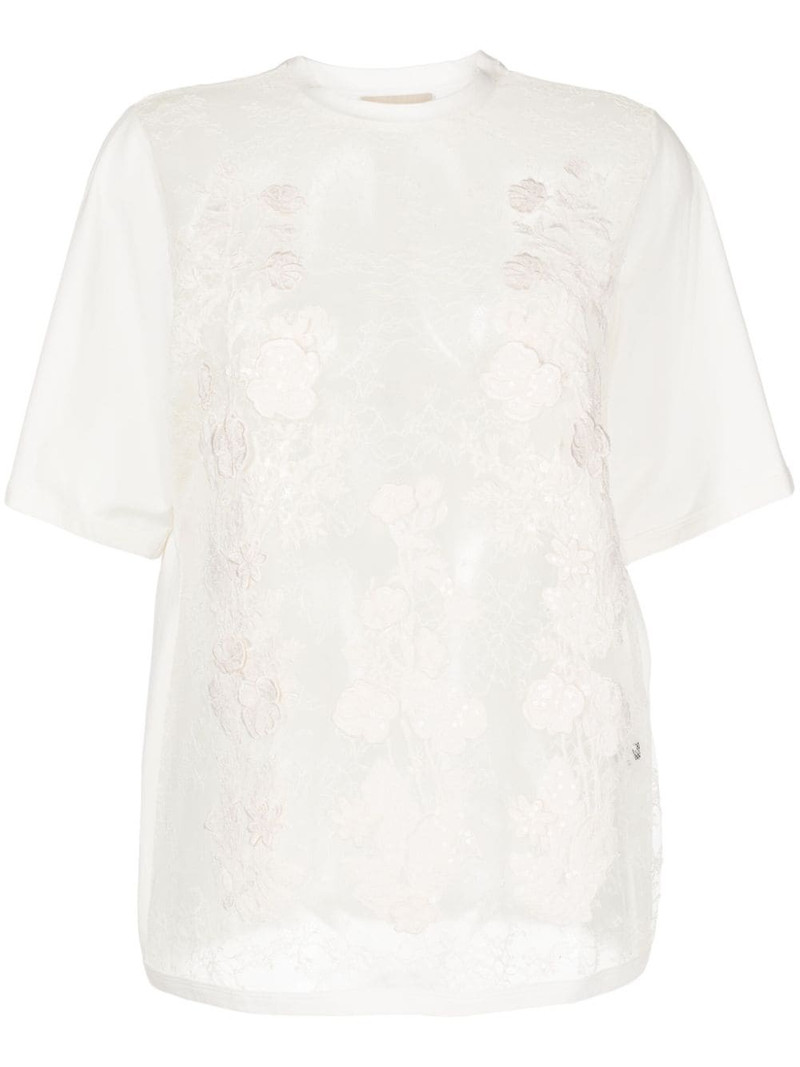floral-appliquÃ© sheer T-shirt 1