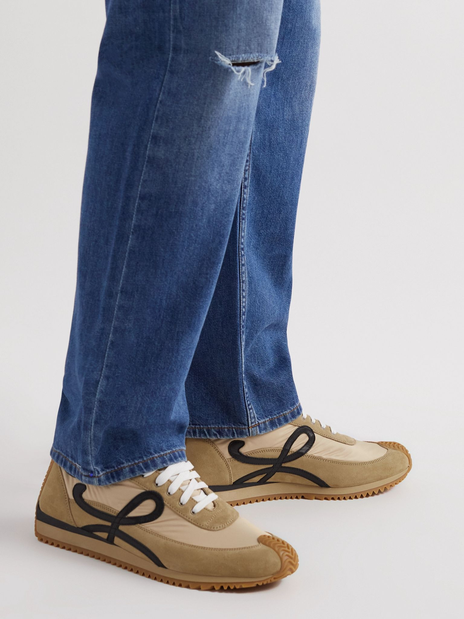 Flow Runner Leather-Trimmed Suede and Nylon Sneakers Ecru - 3