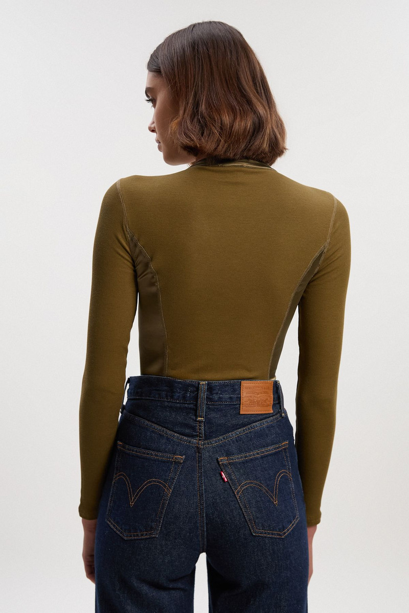Luxe Viscose Rib Jersey Crew Neck Satin Detail Bodysuit 5