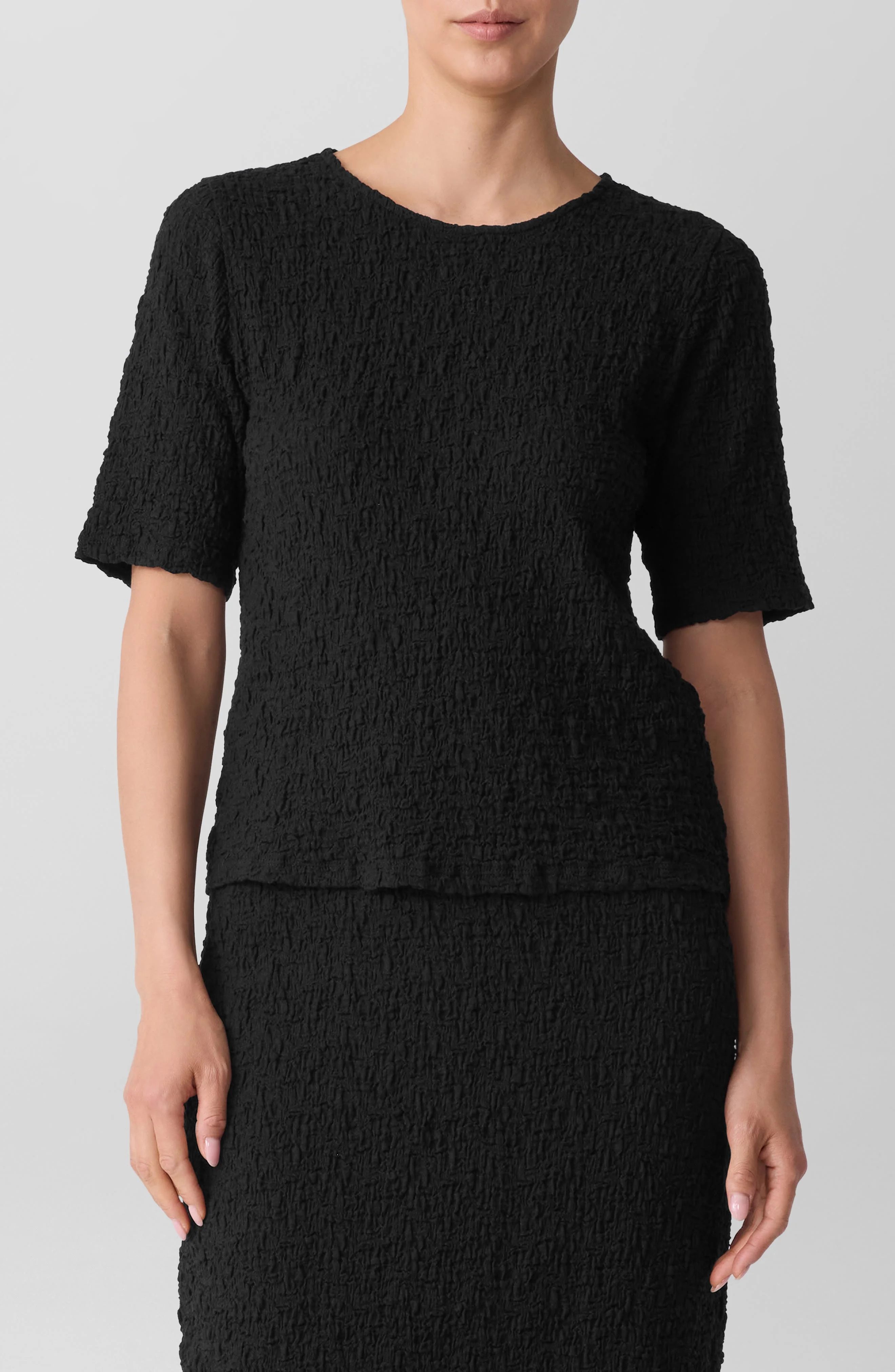 Eileen Fisher Crewneck Textured T-Shirt in Black at Nordstrom - 1