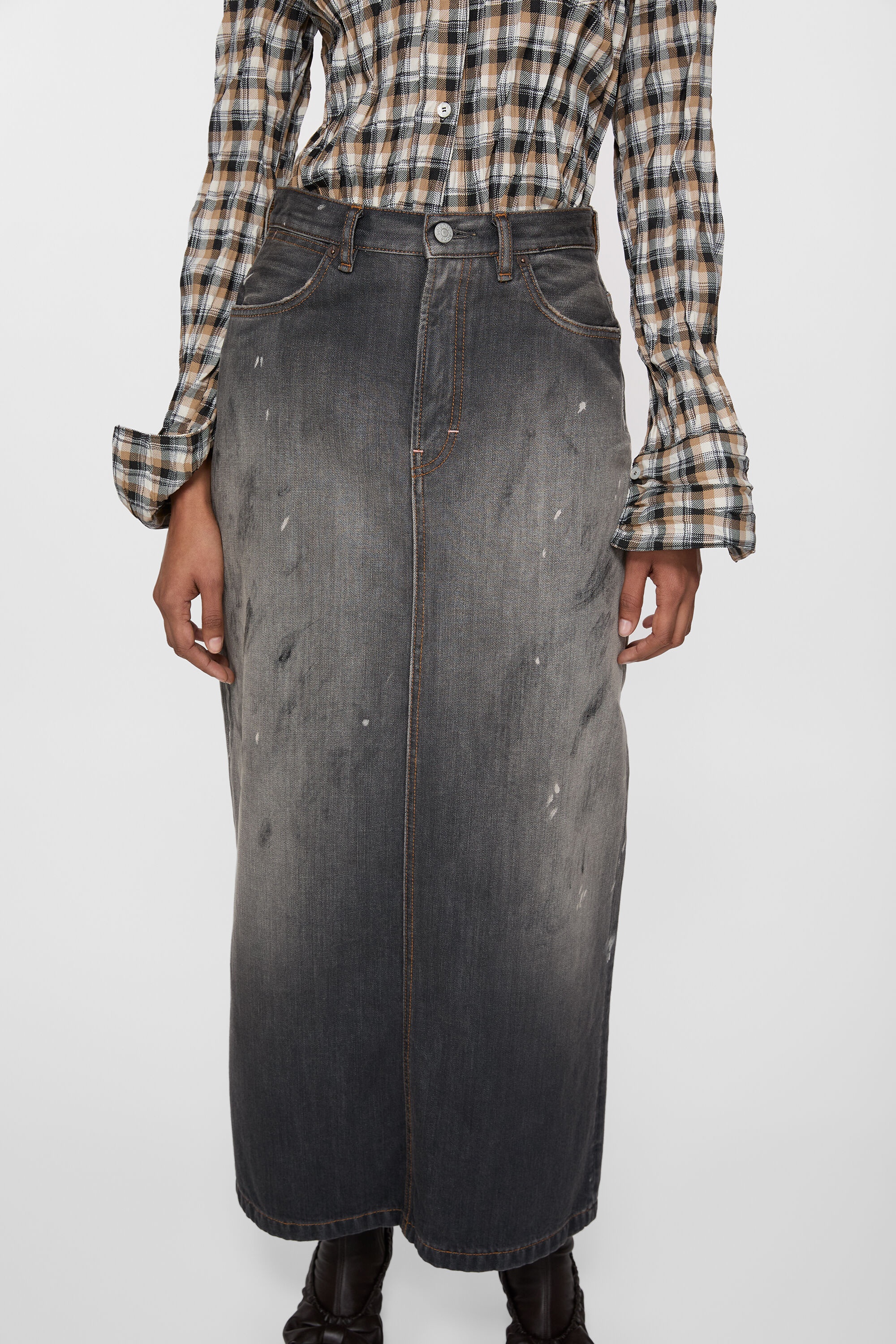 Mid-length denim skirt - Black - 5