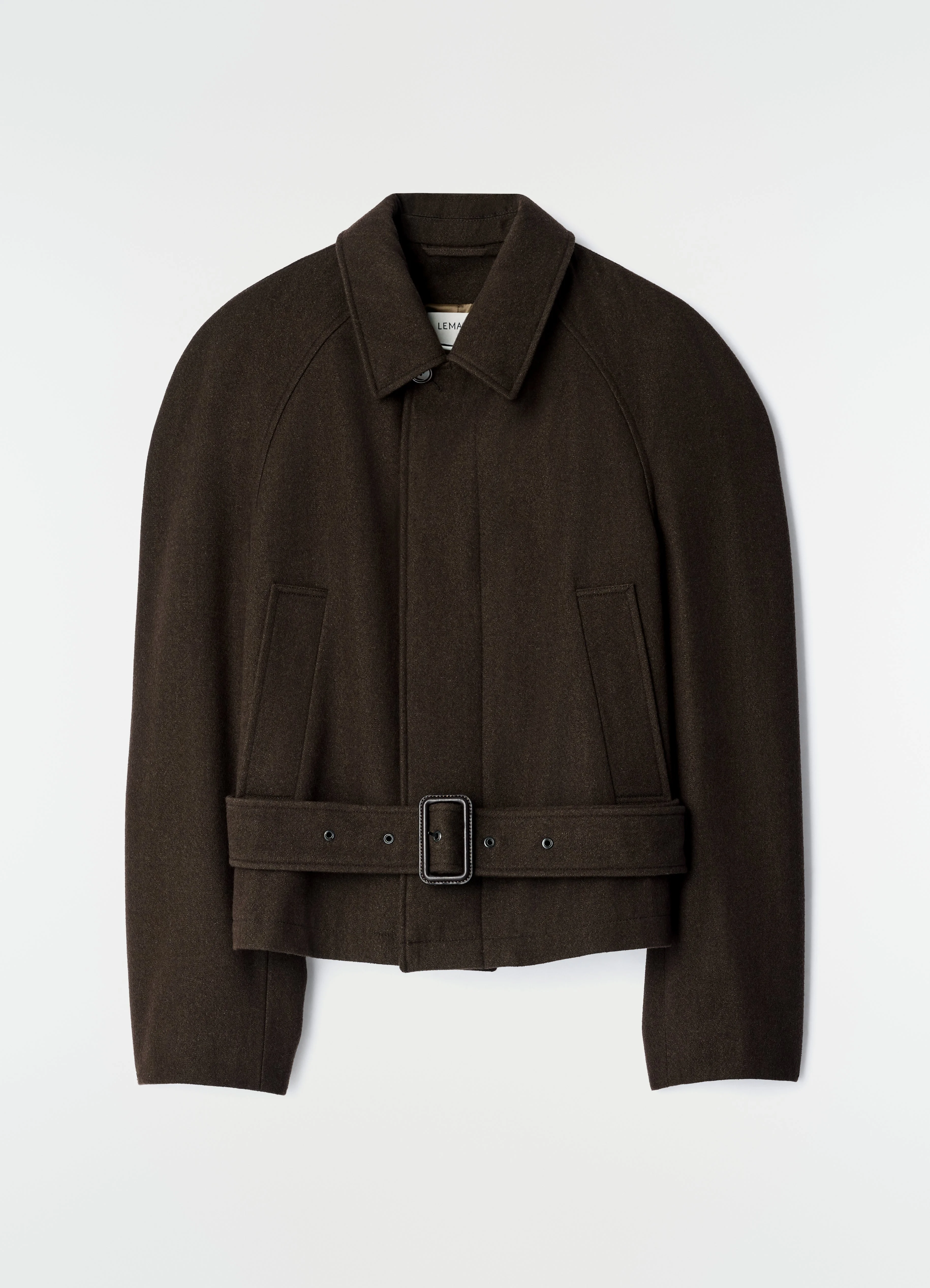 SHORT BELTED COAT IN WOOL AND COTTON TWILL - 1