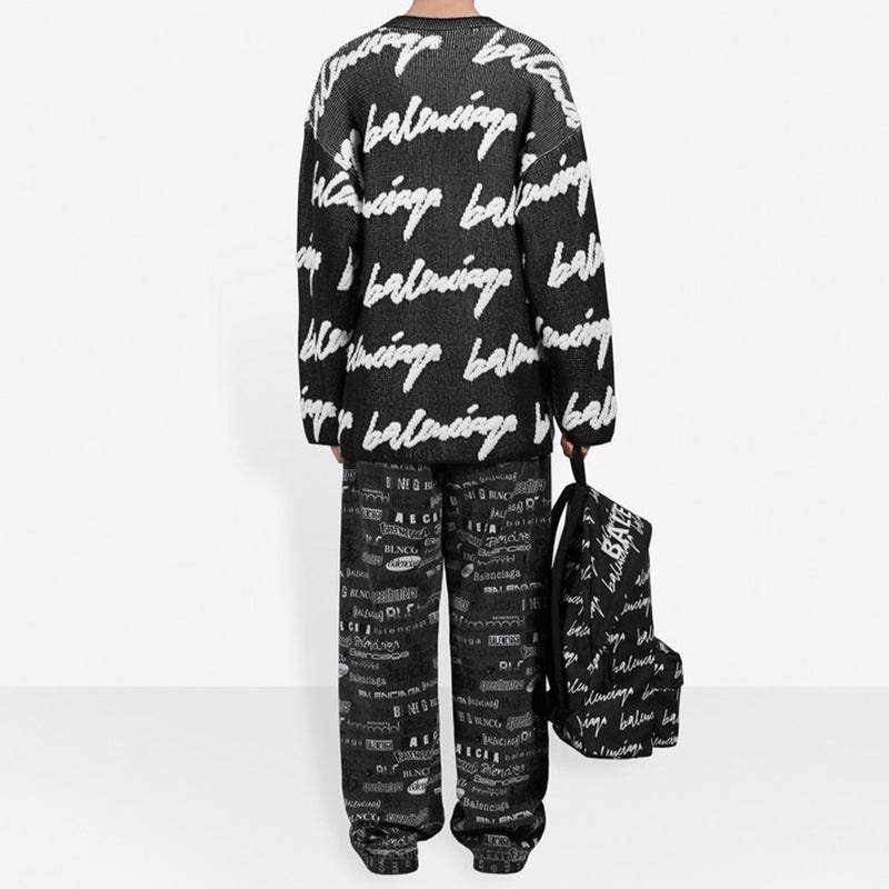 Balenciaga 3D Scribble Crewneck Cotton Knit 'Black' 625985T31801070 - 4
