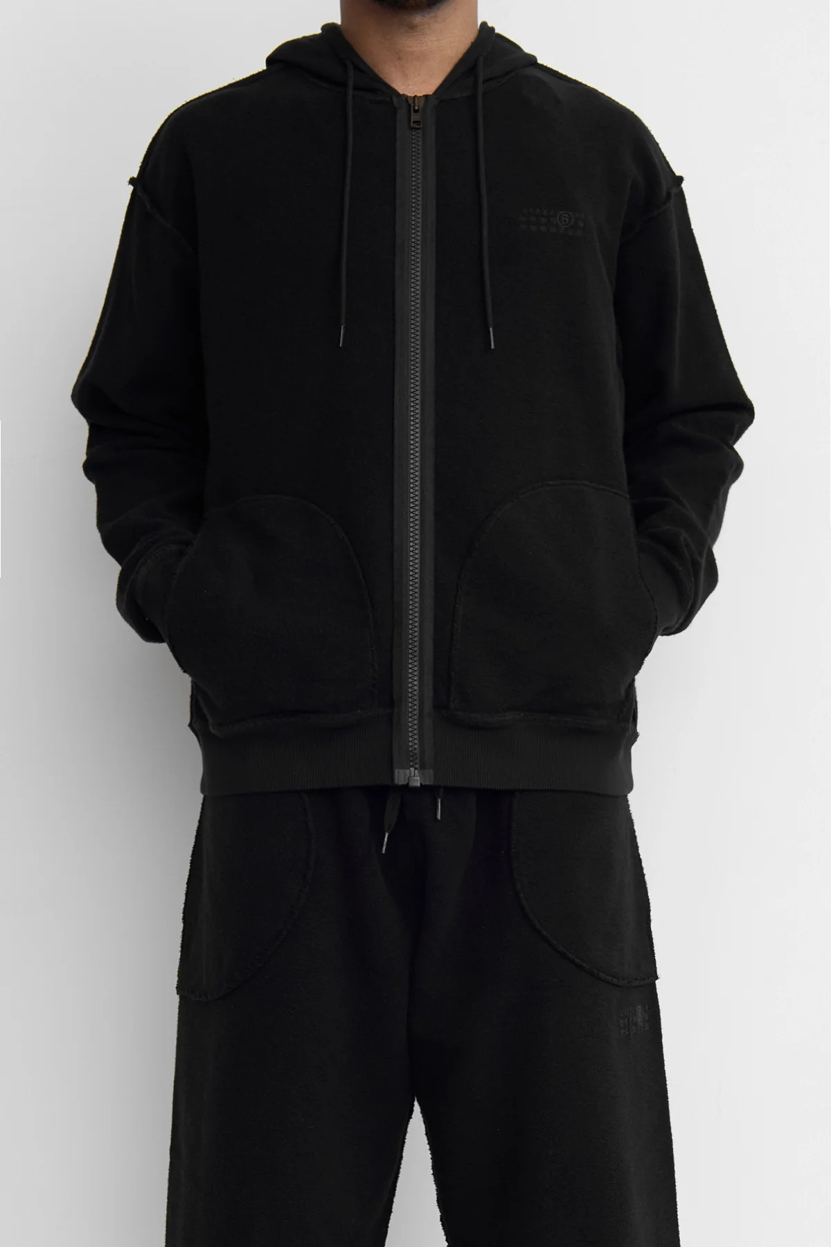 MM6 Reversed Sweat Zip Up Hoodie Black - 3