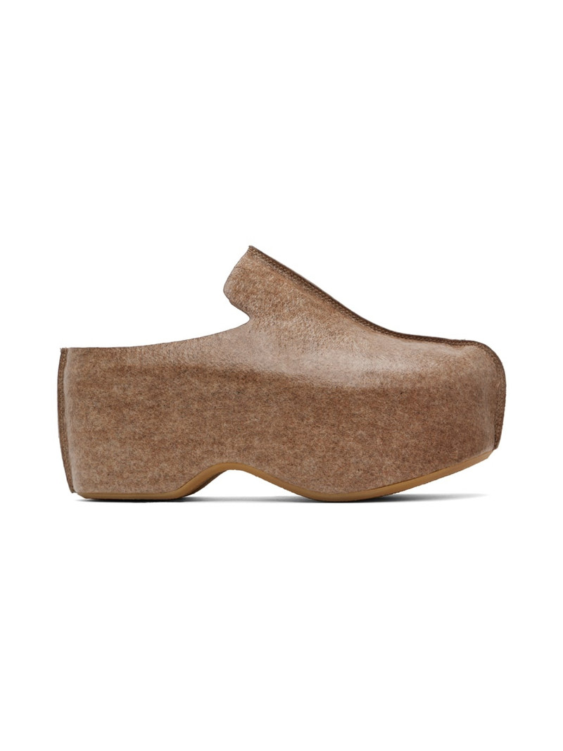 Beige Laminated Felt Platform Clogs 1
