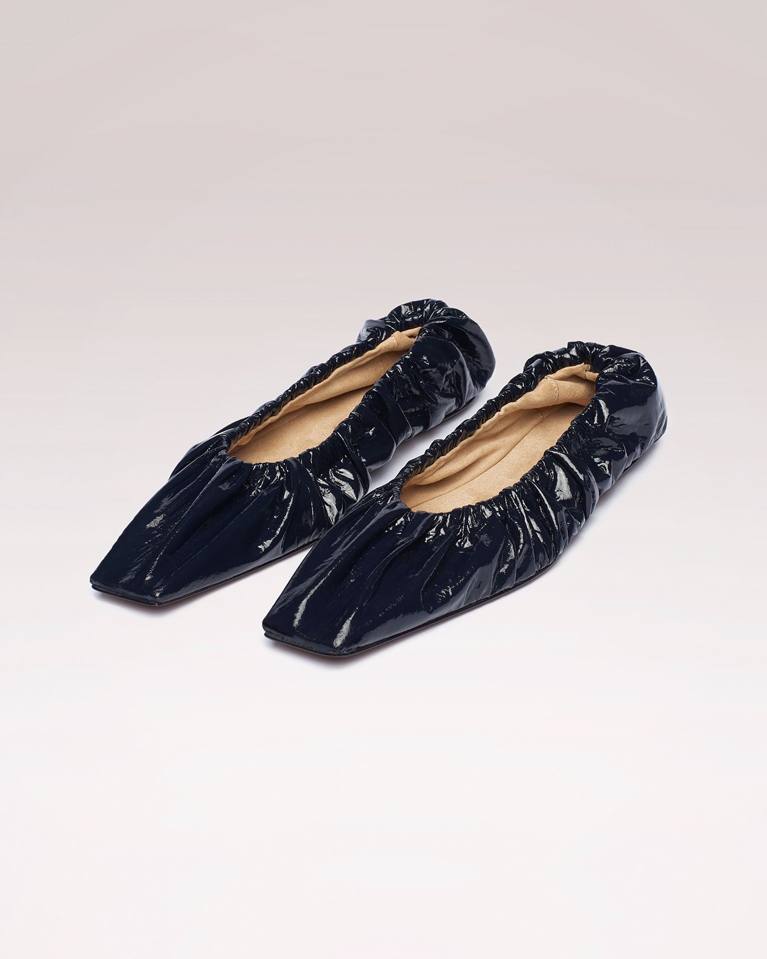 MATANGI - Ruched patent vegan leather flats - Navy - 1