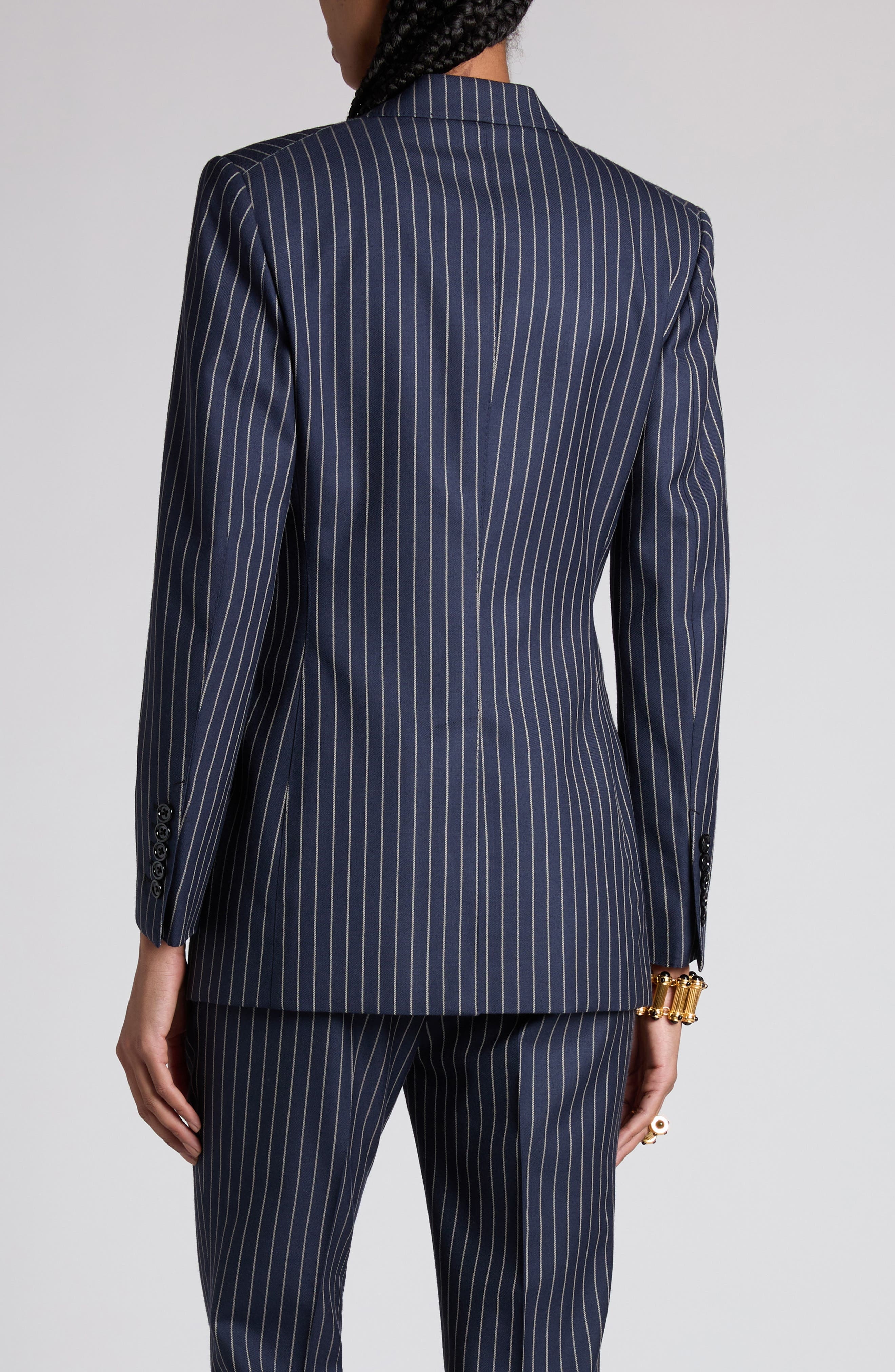 TOM FORD Pinstripe One-Button Wool Blazer in Zhbby Combo Navy Stone at Nordstrom - 3