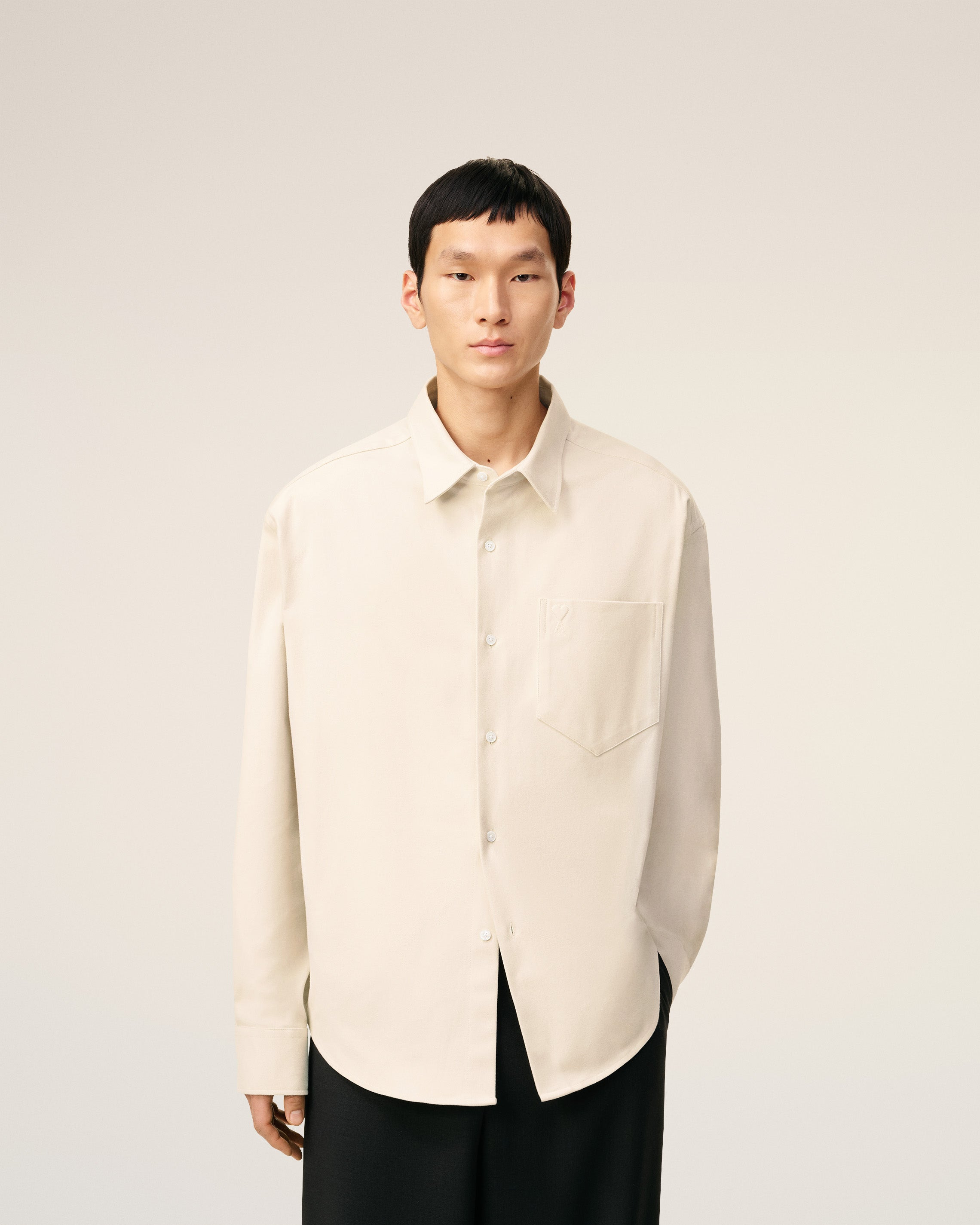 BEIGE COTTON EMBOSSED AMI DE COEUR BOXY SHIRT - 3