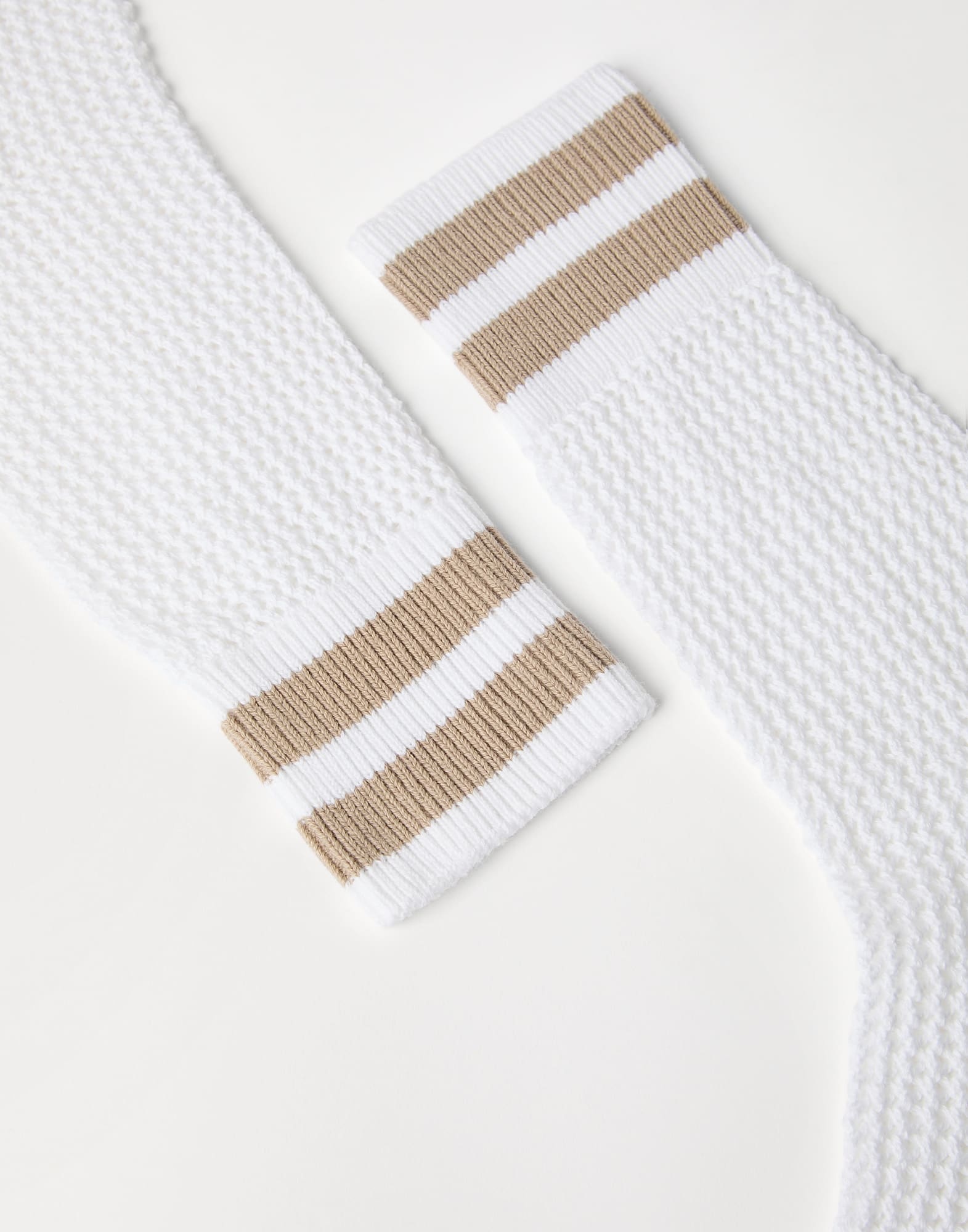 Cotton waffle stitch knit socks with stripes - 2
