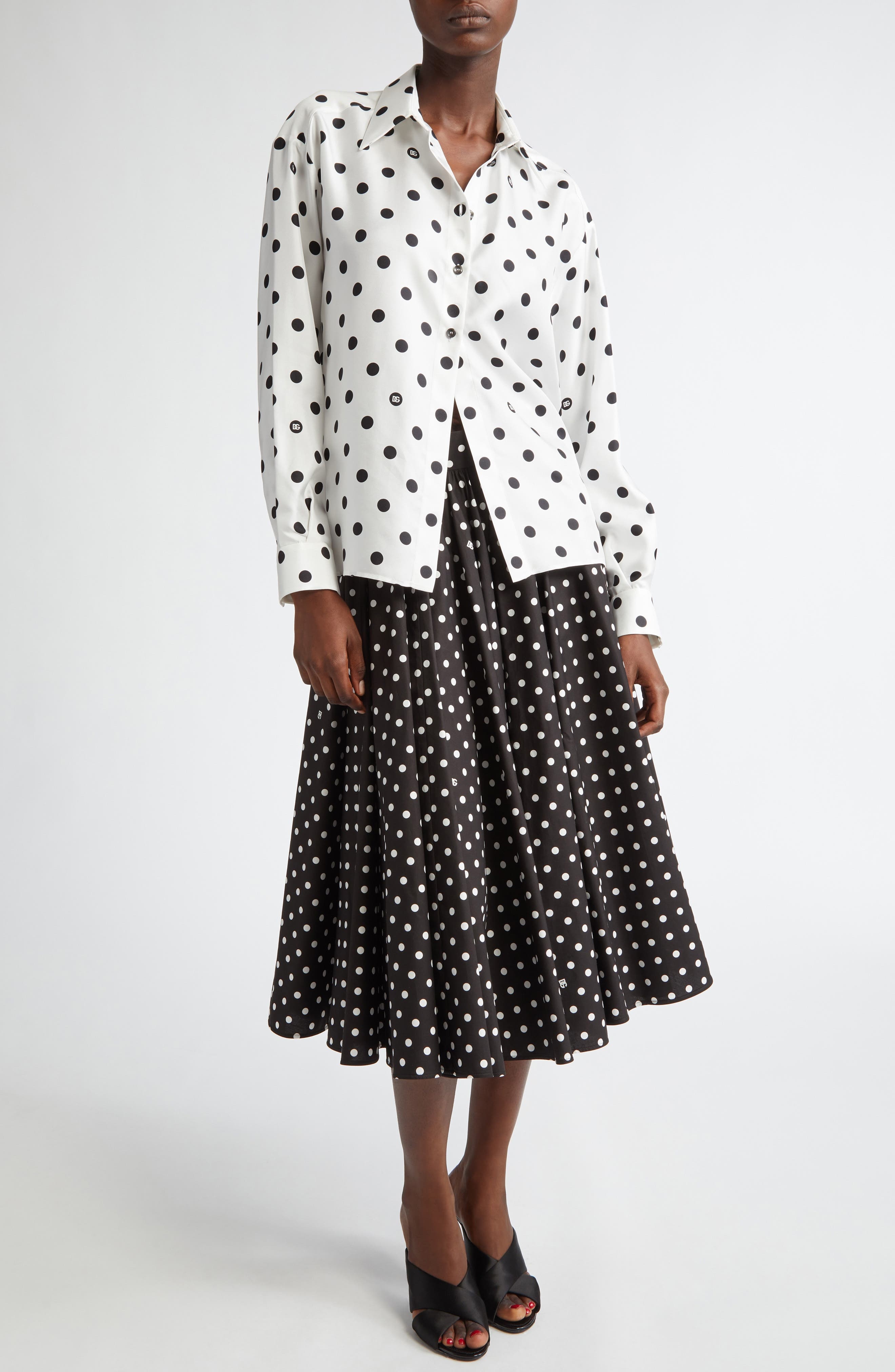 Dolce&Gabbana Polka Dot Silk Button-Up Shirt in Bianco at Nordstrom - 2