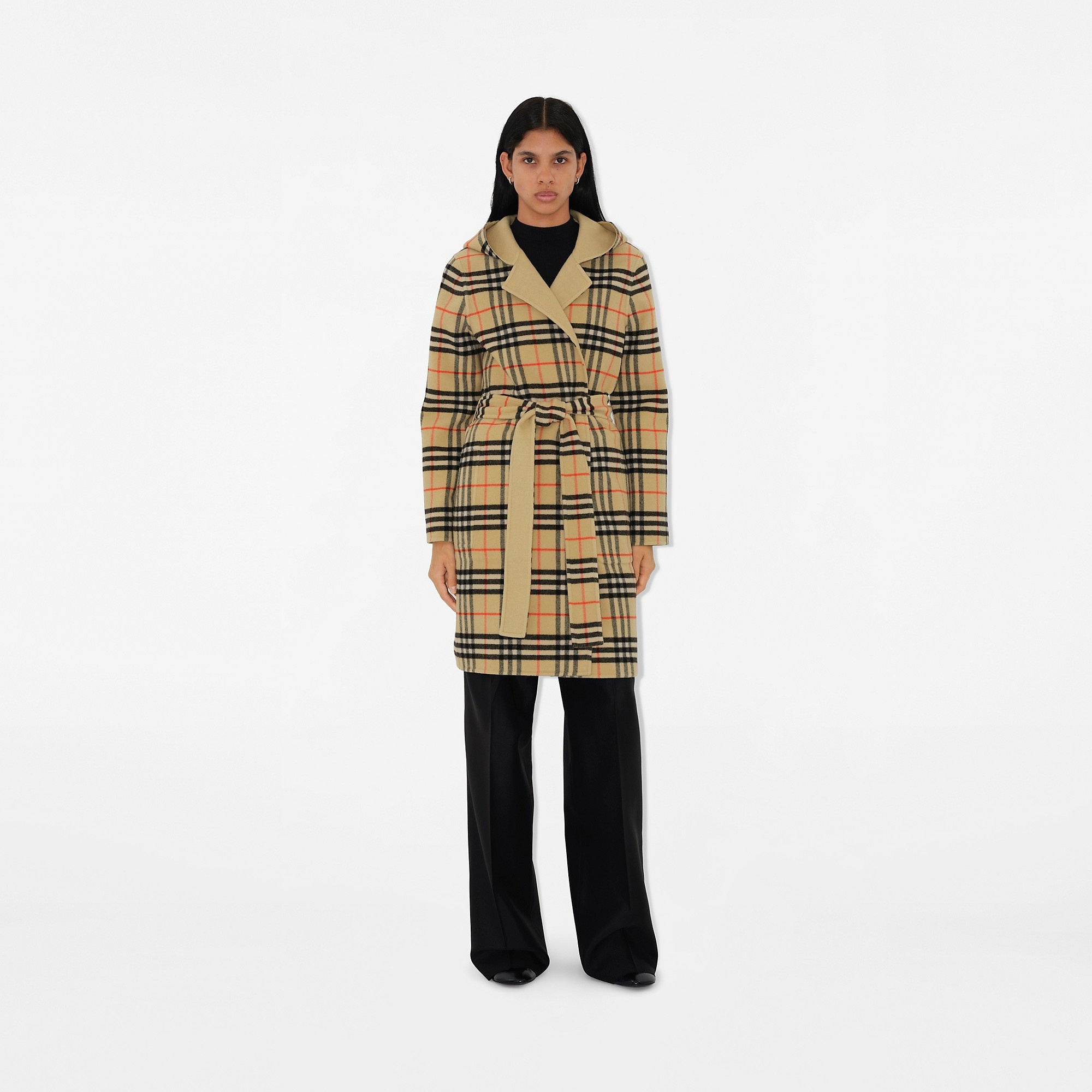 Mid-length Reversible Check Wool Car Coat - 5