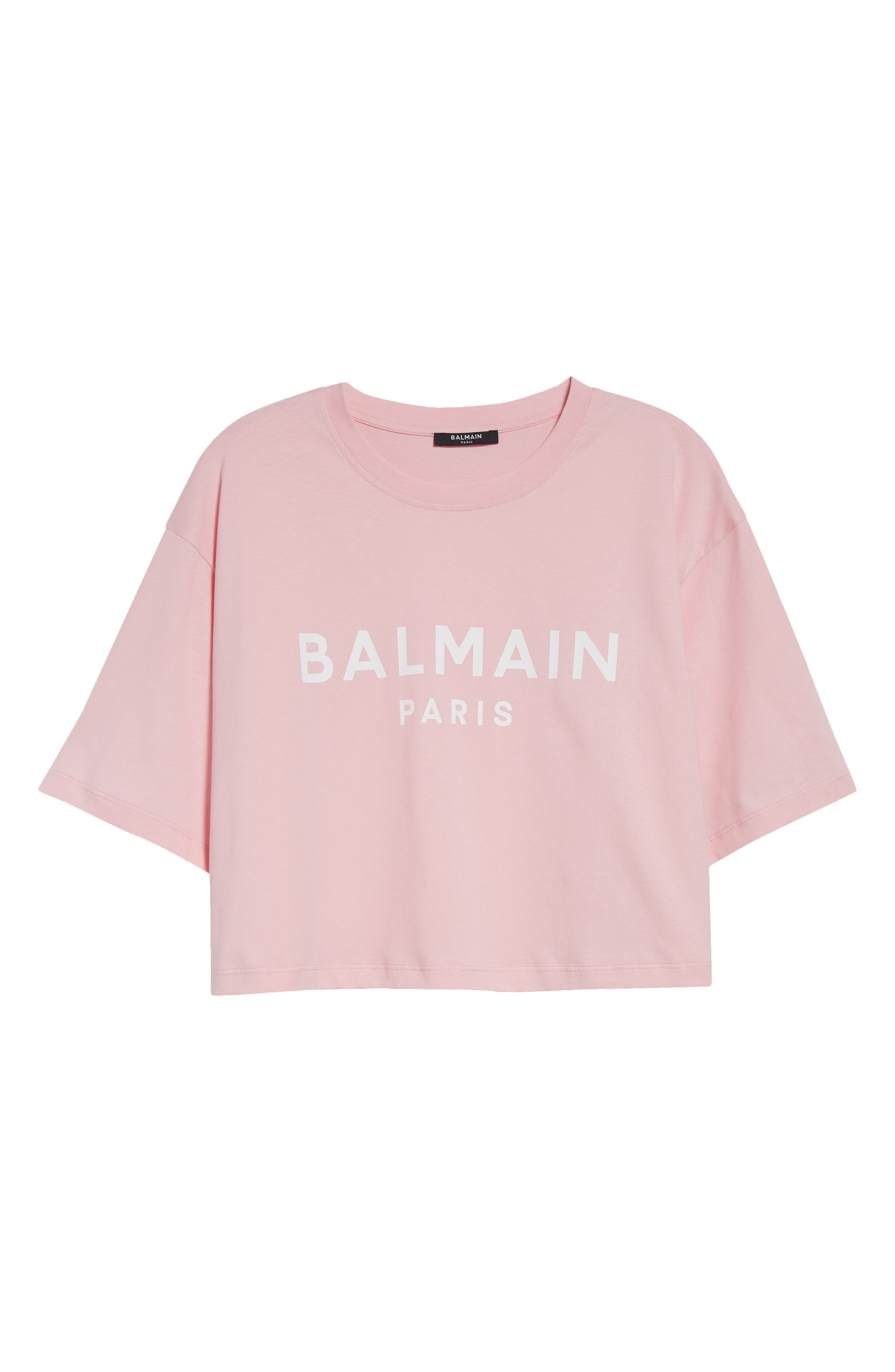 Balmain Logo Crop Cotton Graphic T-Shirt in Ohv Red/White at Nordstrom - 5