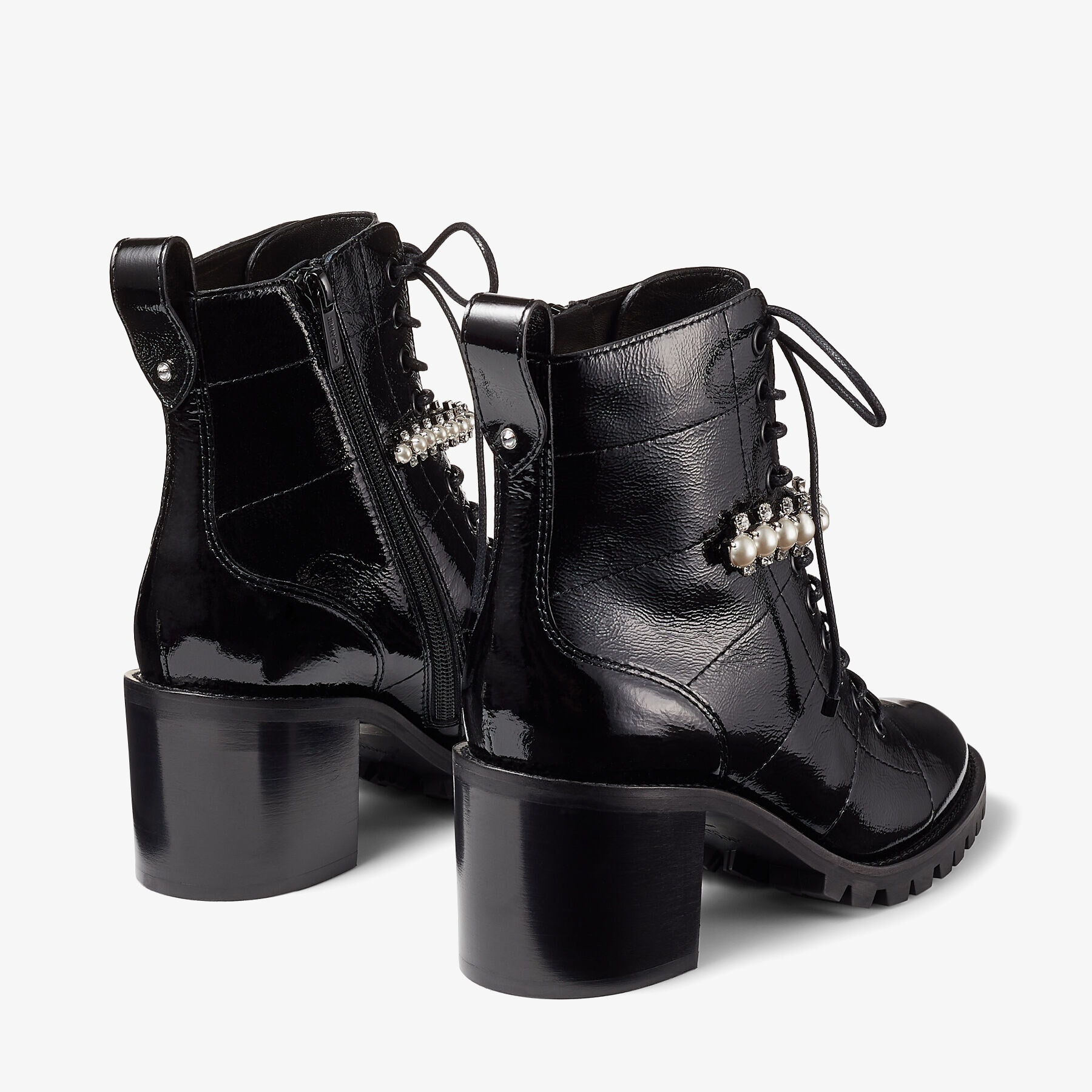 Cruz 65
Black Naplack Lace-Up Combat Boots with Crystal and Pearl Detailing - 5