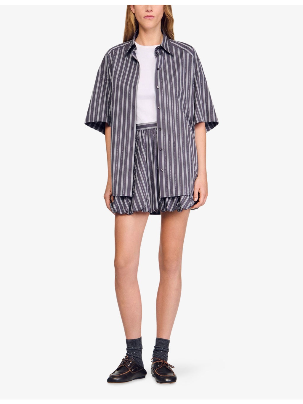 Striped Rhinestone-Embellished Cotton Shirt - 2