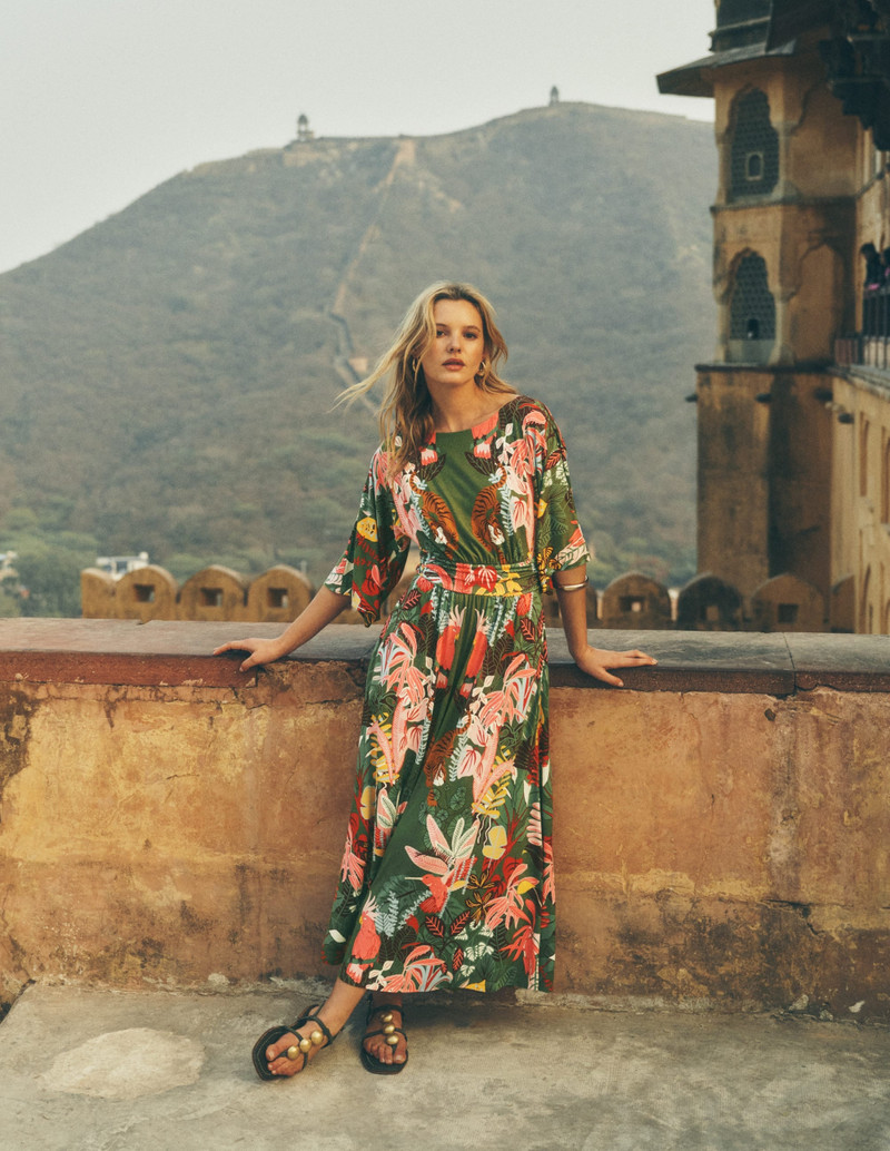 Imelda Kimono Jersey Dress-Olive, Tropical Safari 2