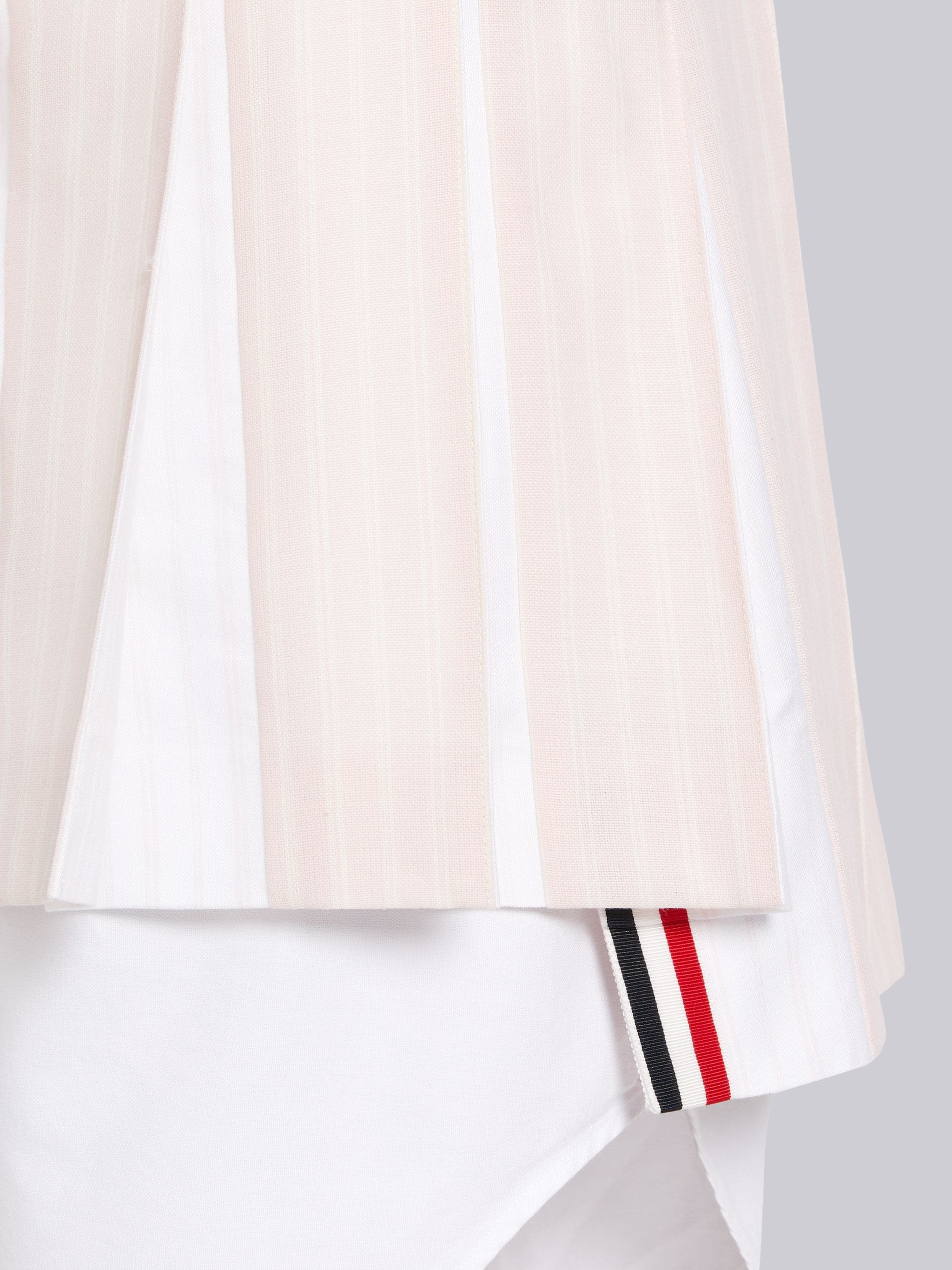 Light Pink Hairline Stripe Twist Yarn Suiting Oxford Pleat Dropped Back Pleated Mini Skirt - 5