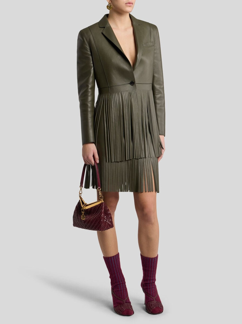 Etro SINGLE-BREASTED LEATHER JACKET WITH FRINGING outlook