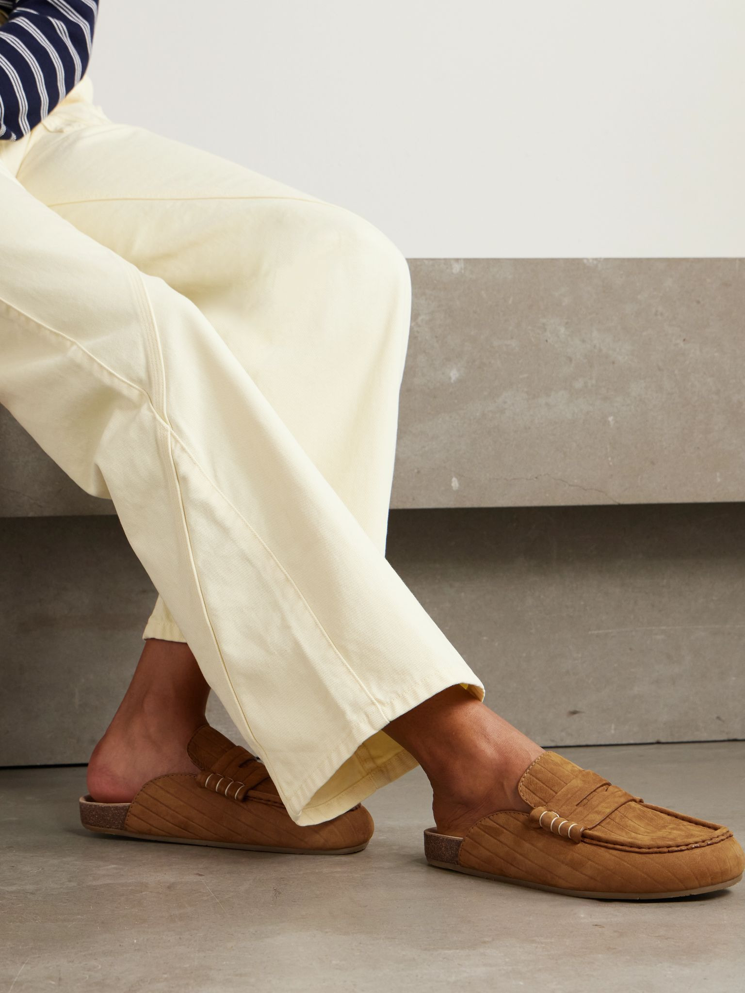 Stitch ribbed nubuck mules Camel - 2