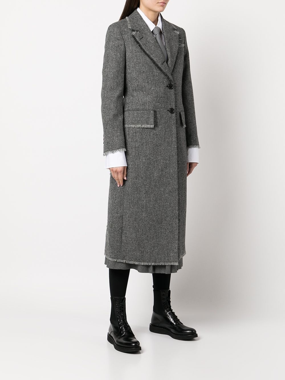 frayed trim single-breasted coat - 3