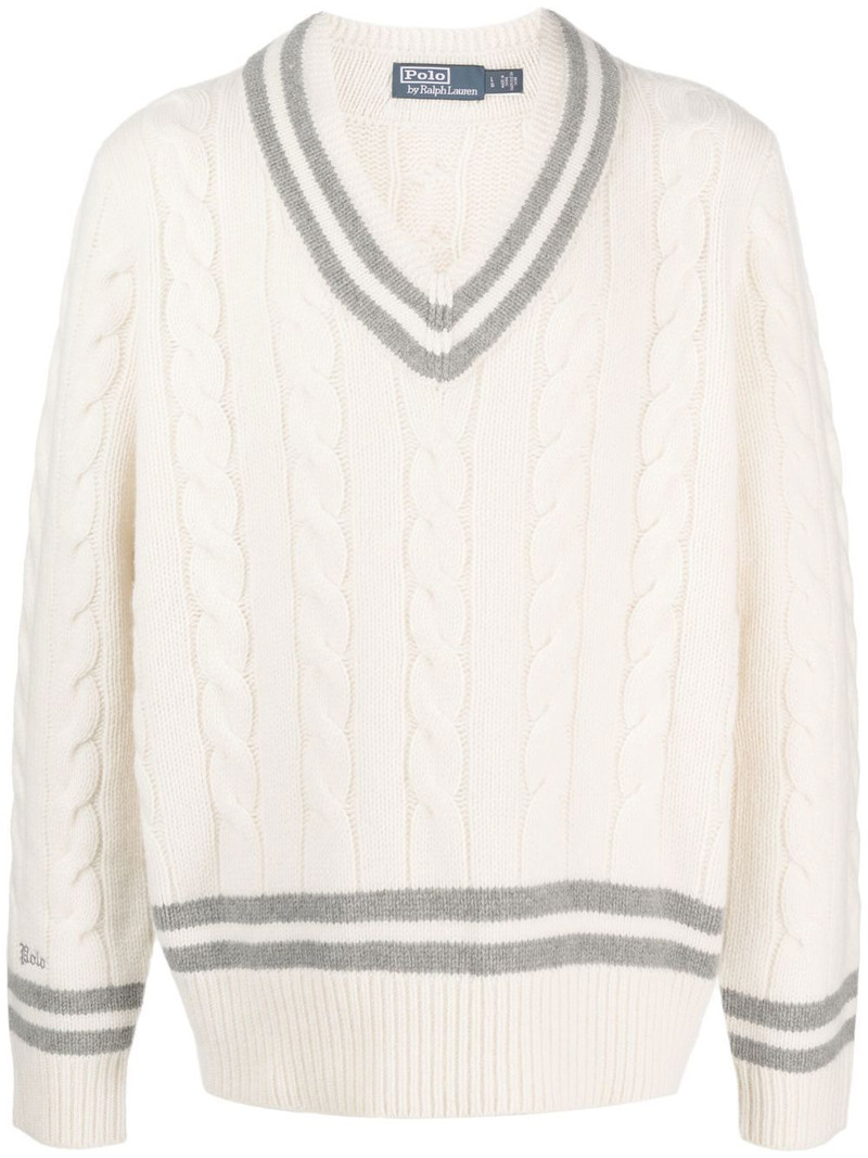 tipped V-neck cable-knit jumper 1