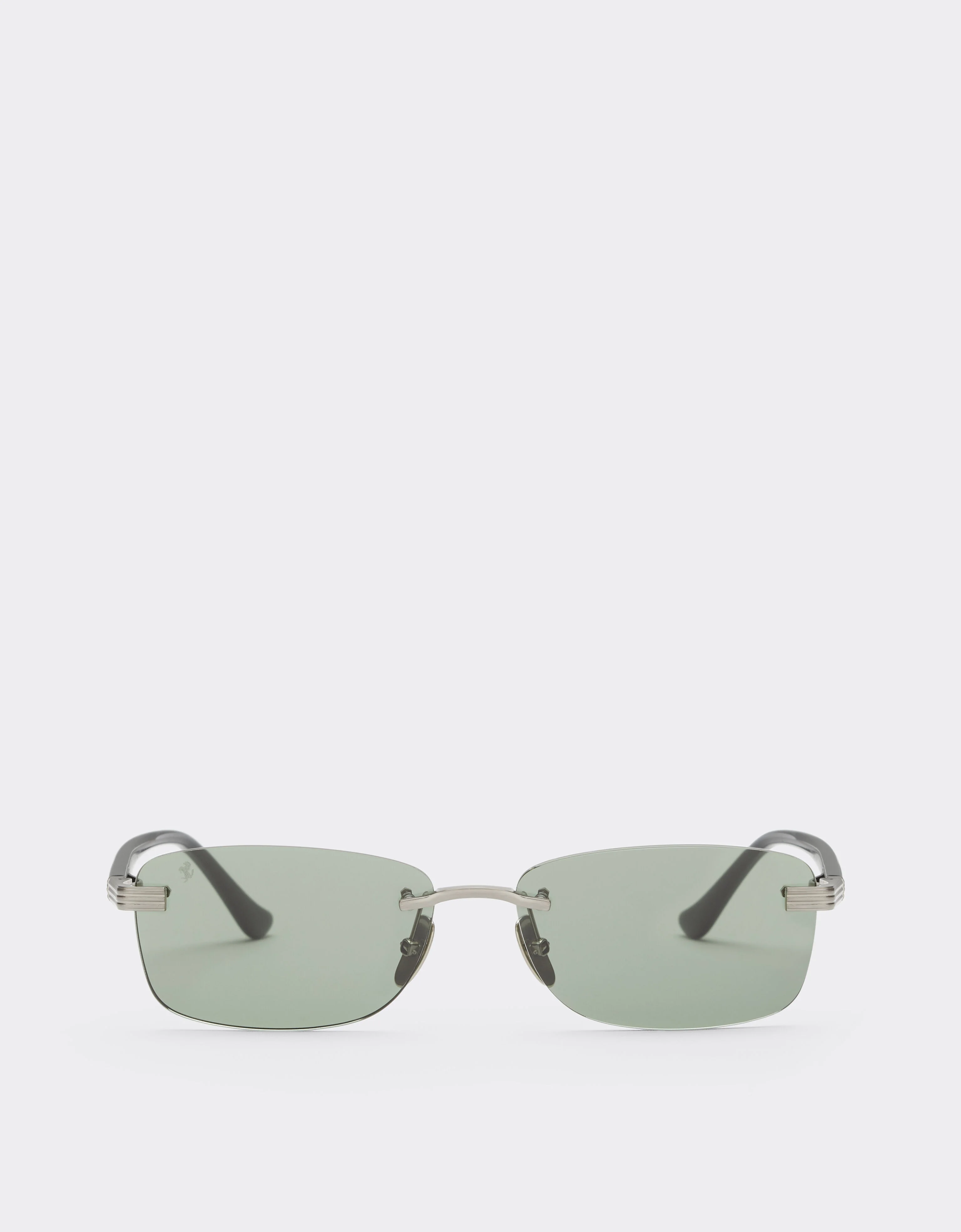 Ferrari sunglasses in brushed silver titanium and acetate with green lenses - 1