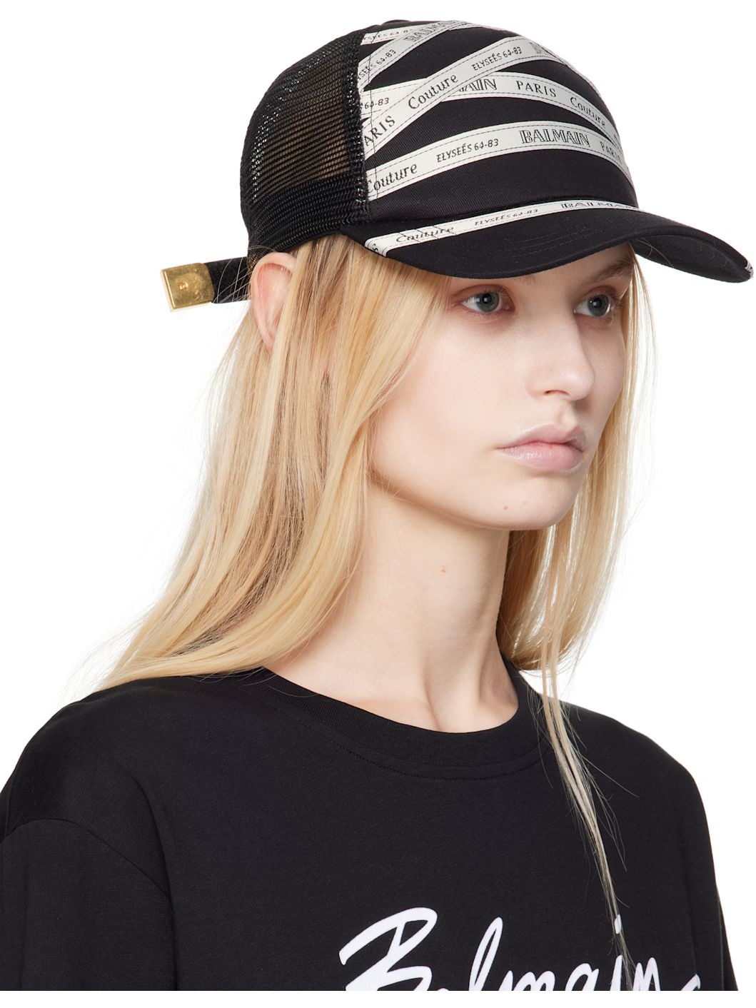 Black Cotton Ribbon Motif Cap - 2
