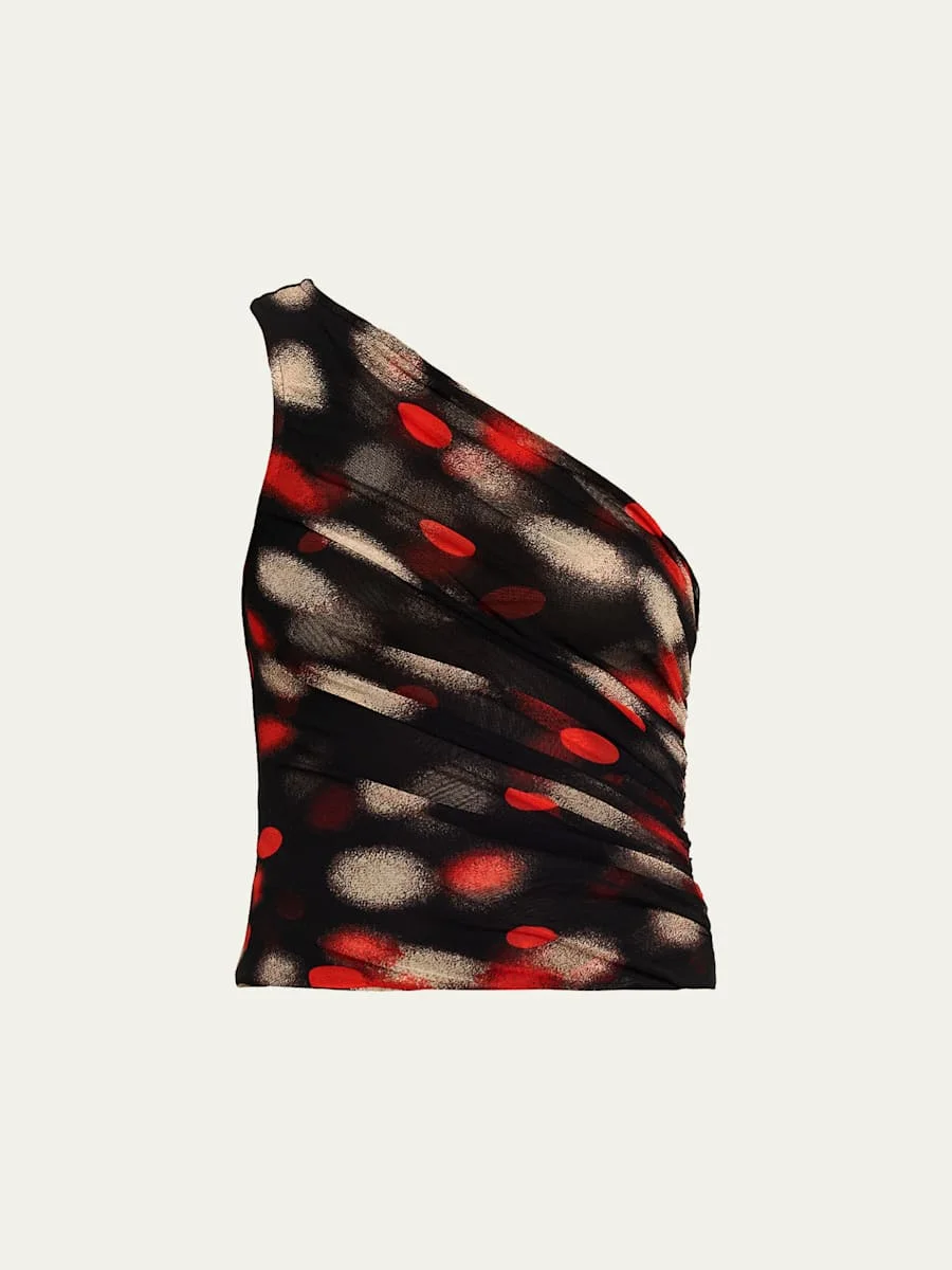 Athena Ruched One-Shoulder Mesh Top - 1