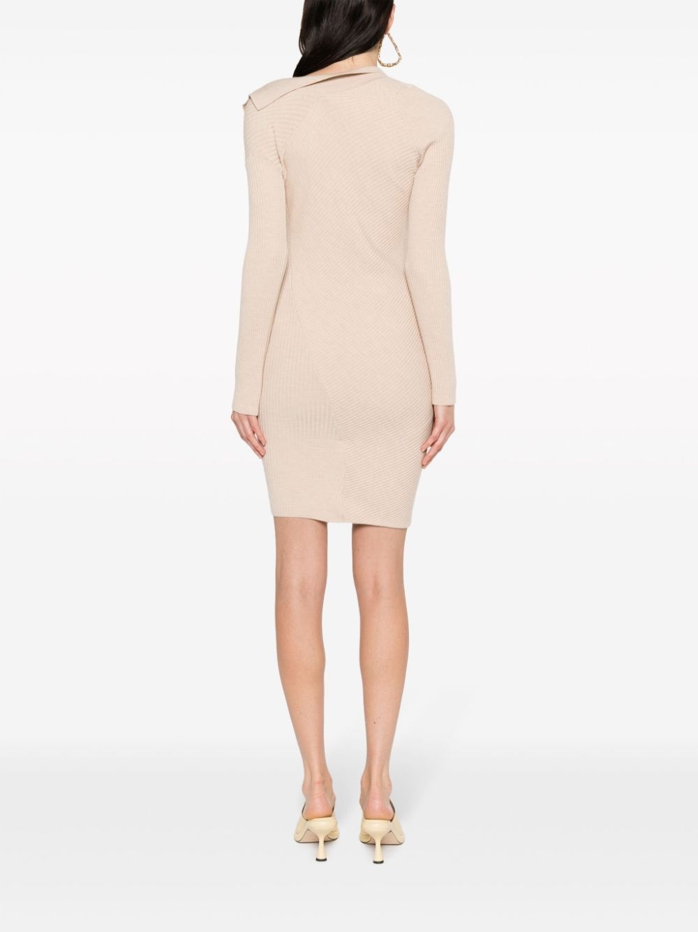 asymmetric ribbed-knit minidress - 4