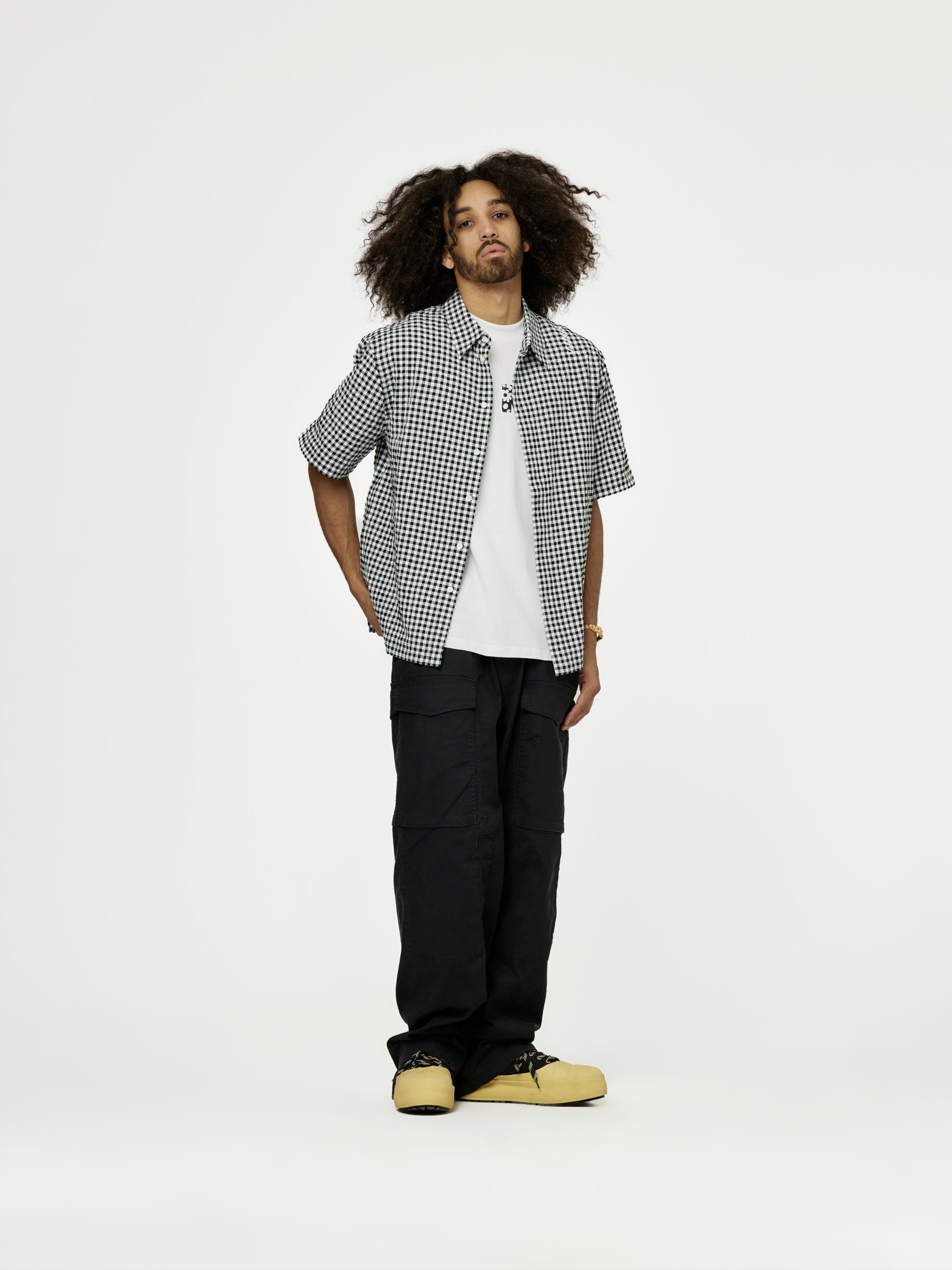 GINGHAM SEERSUCKER SHORT-SLEEVED SHIRT (BLACK) - 4