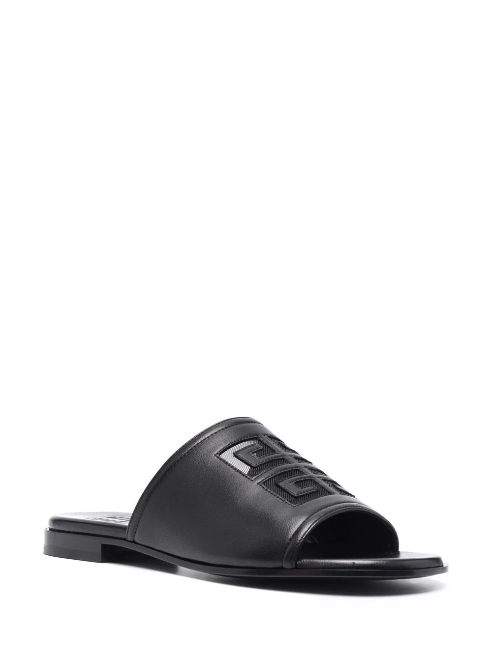 embossed-logo leather slides - 2