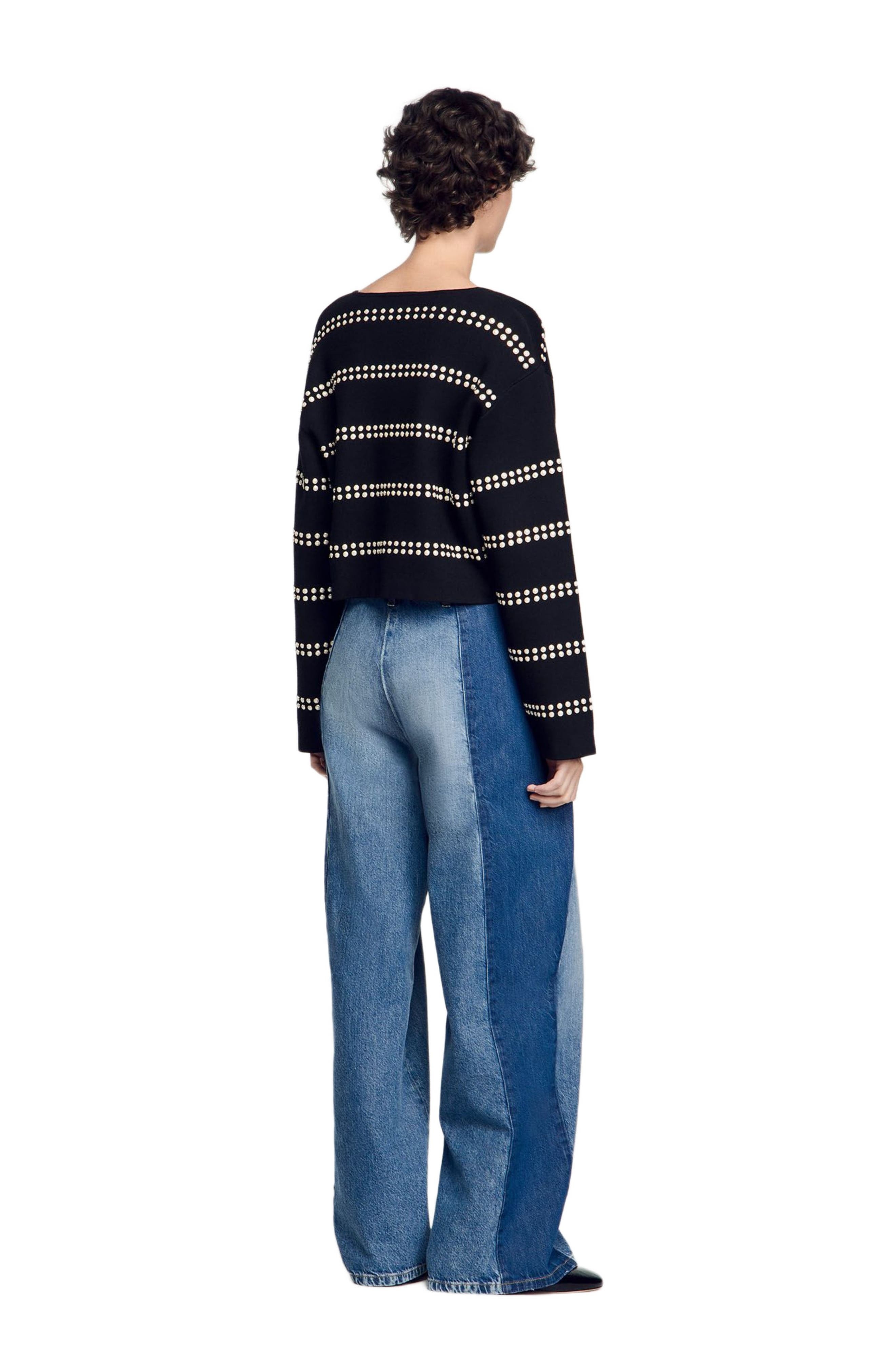 SANDRO Studded cardigan in Black at Nordstrom - 2