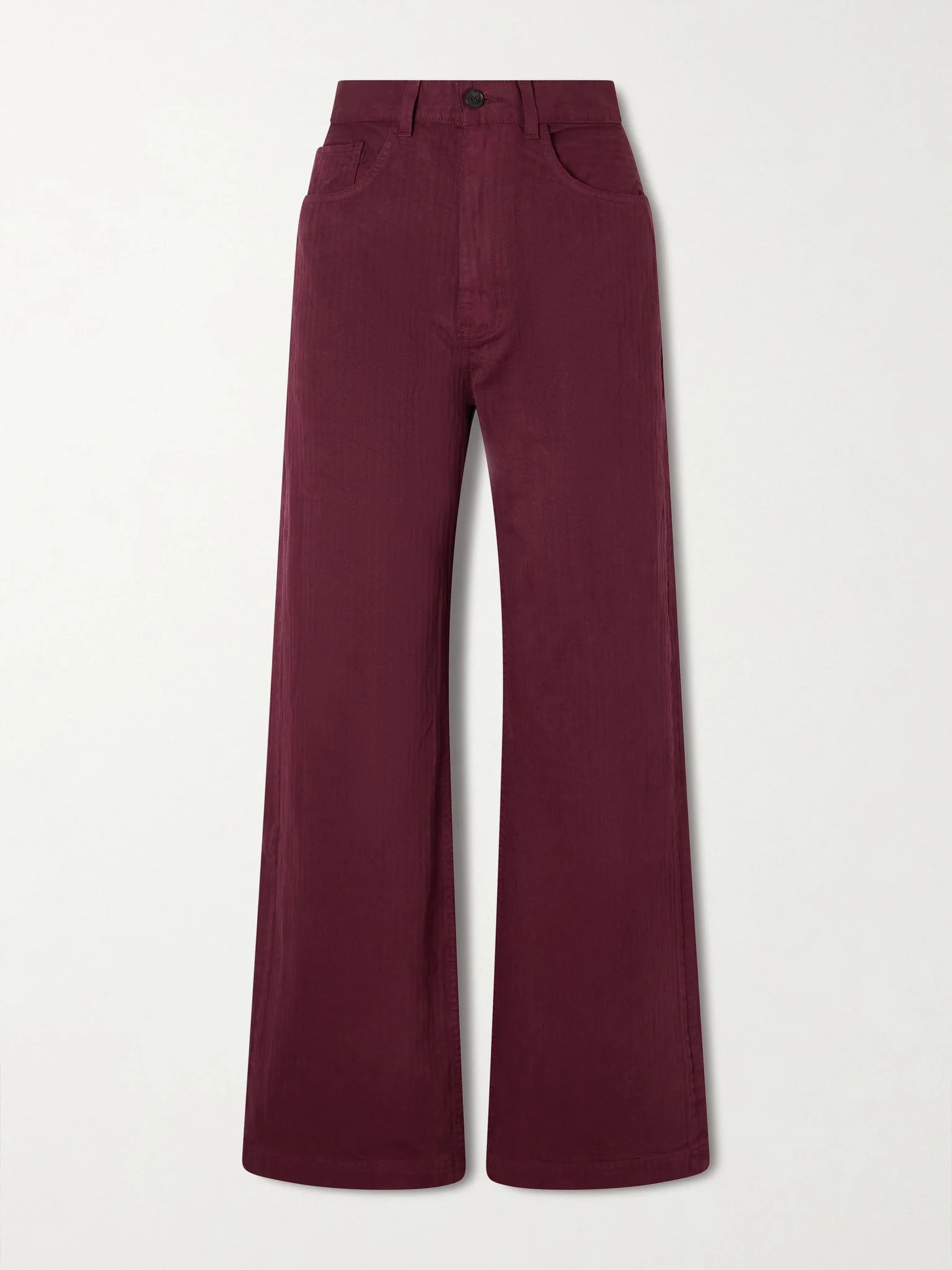 Herringbone cotton wide-leg pants Burgundy - 1