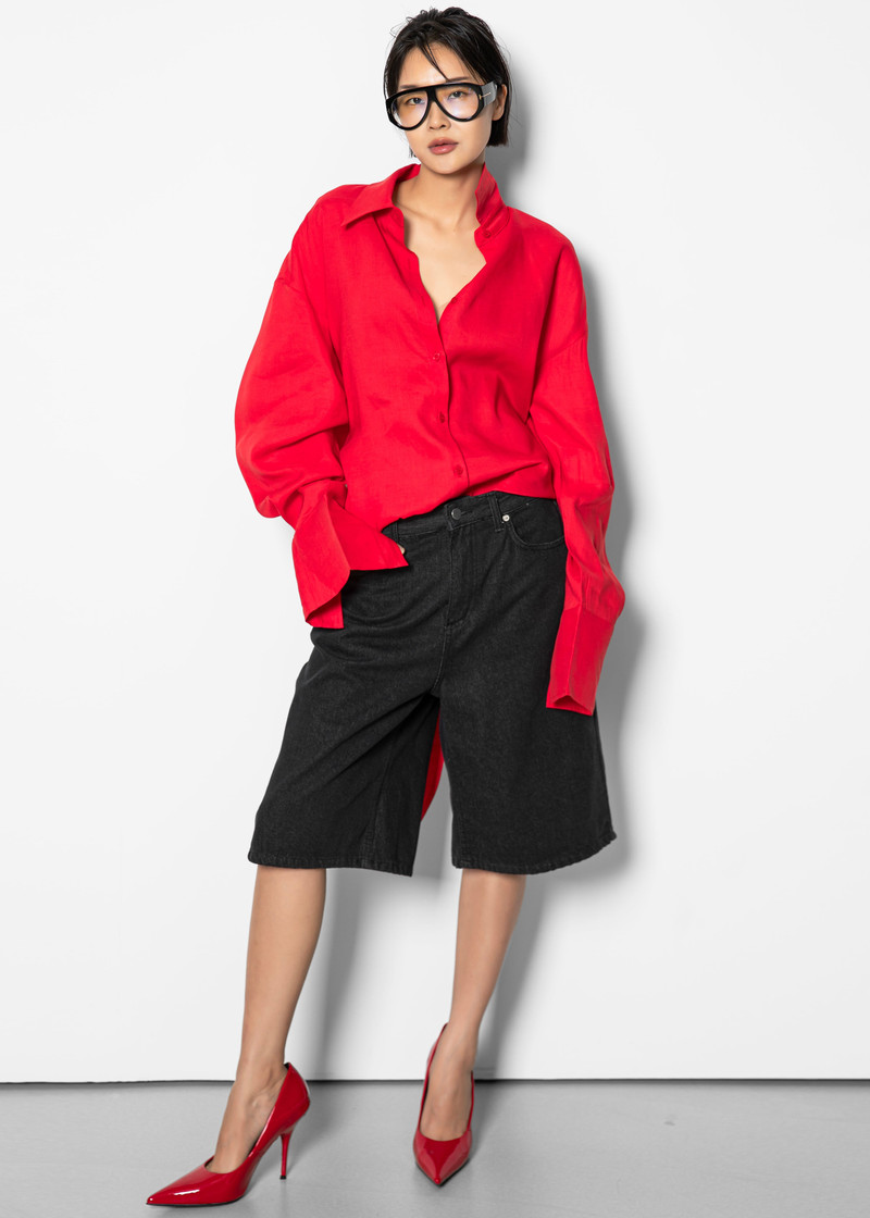 Velia Cut-Out Back Shirt - Red 4