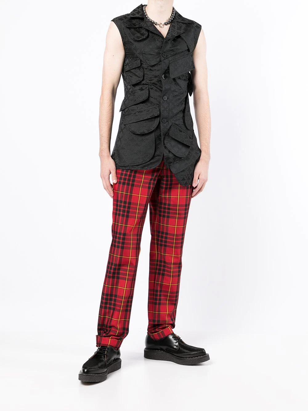 multi-pocket jacquard longline waistcoat - 2