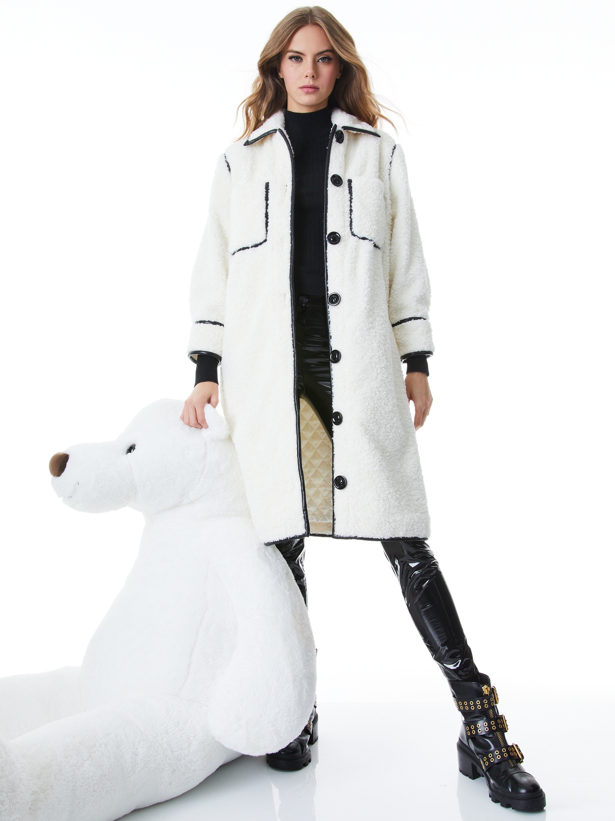 SAMSON FAUX SHEARLING PIPED COAT - 4
