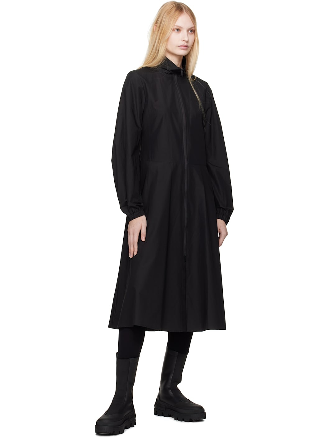 Black Front Zip Midi Dress - 5