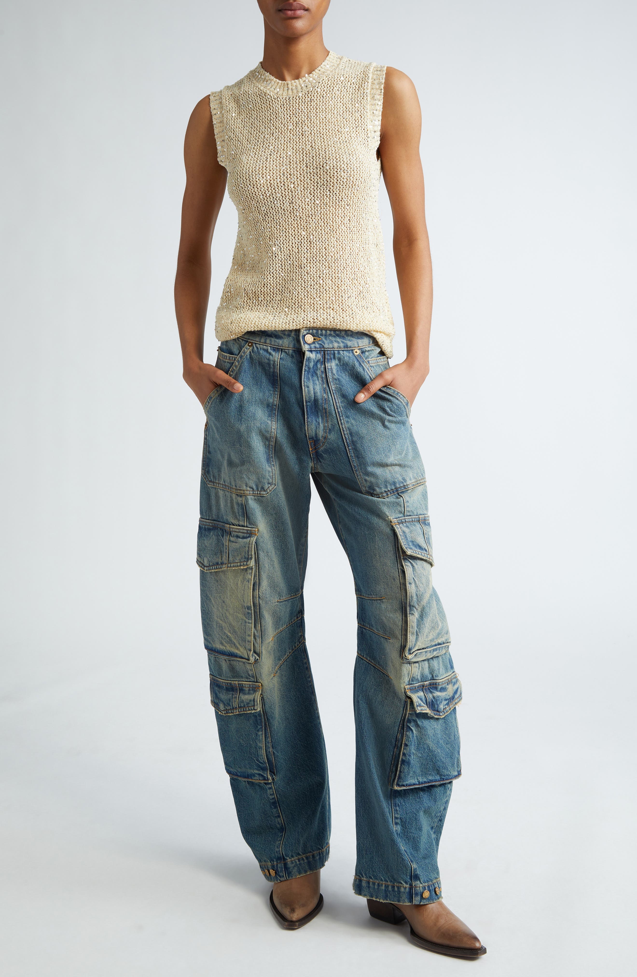 Golden Goose Journey Sequin Sleeveless Sweater in Heritage White at Nordstrom - 2