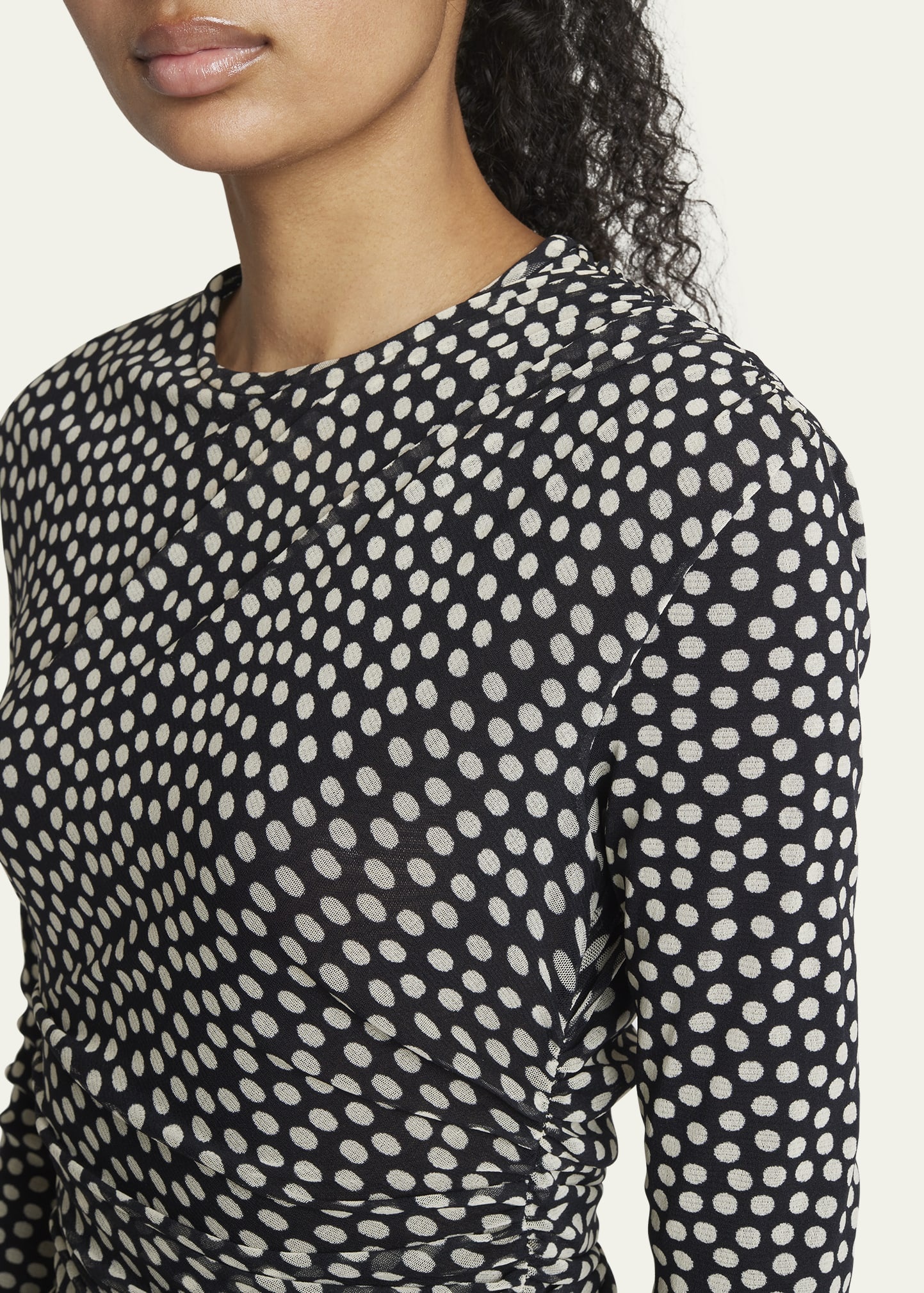 Ruched Polka Dot Mini Dress - 5