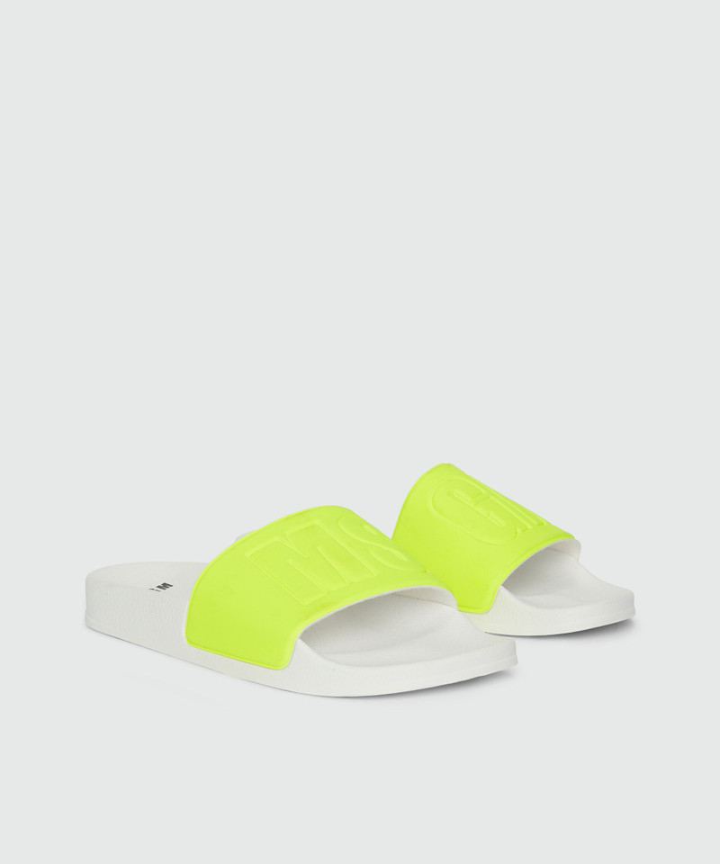 White and fluorescent yellow pool slides with MSGM macrologo 3