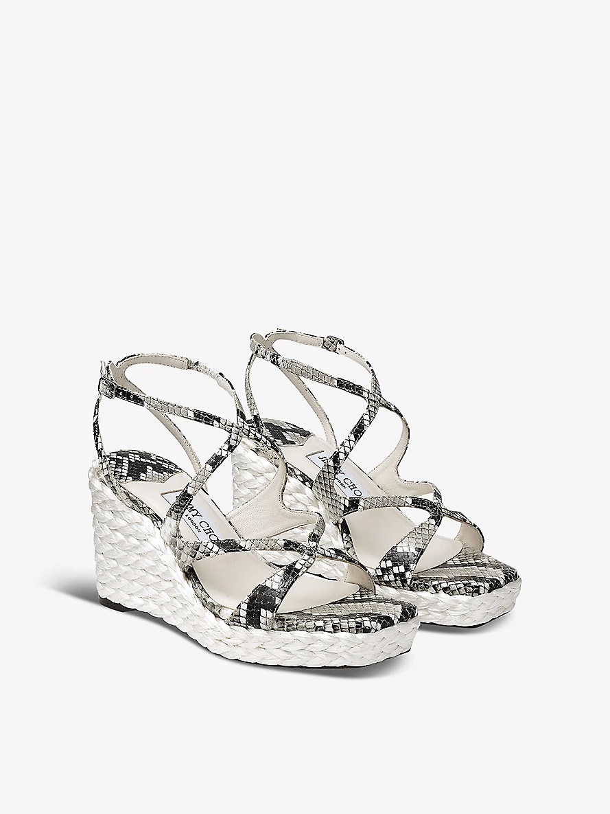 Ayla 85 leather and raffia wedge sandals - 3