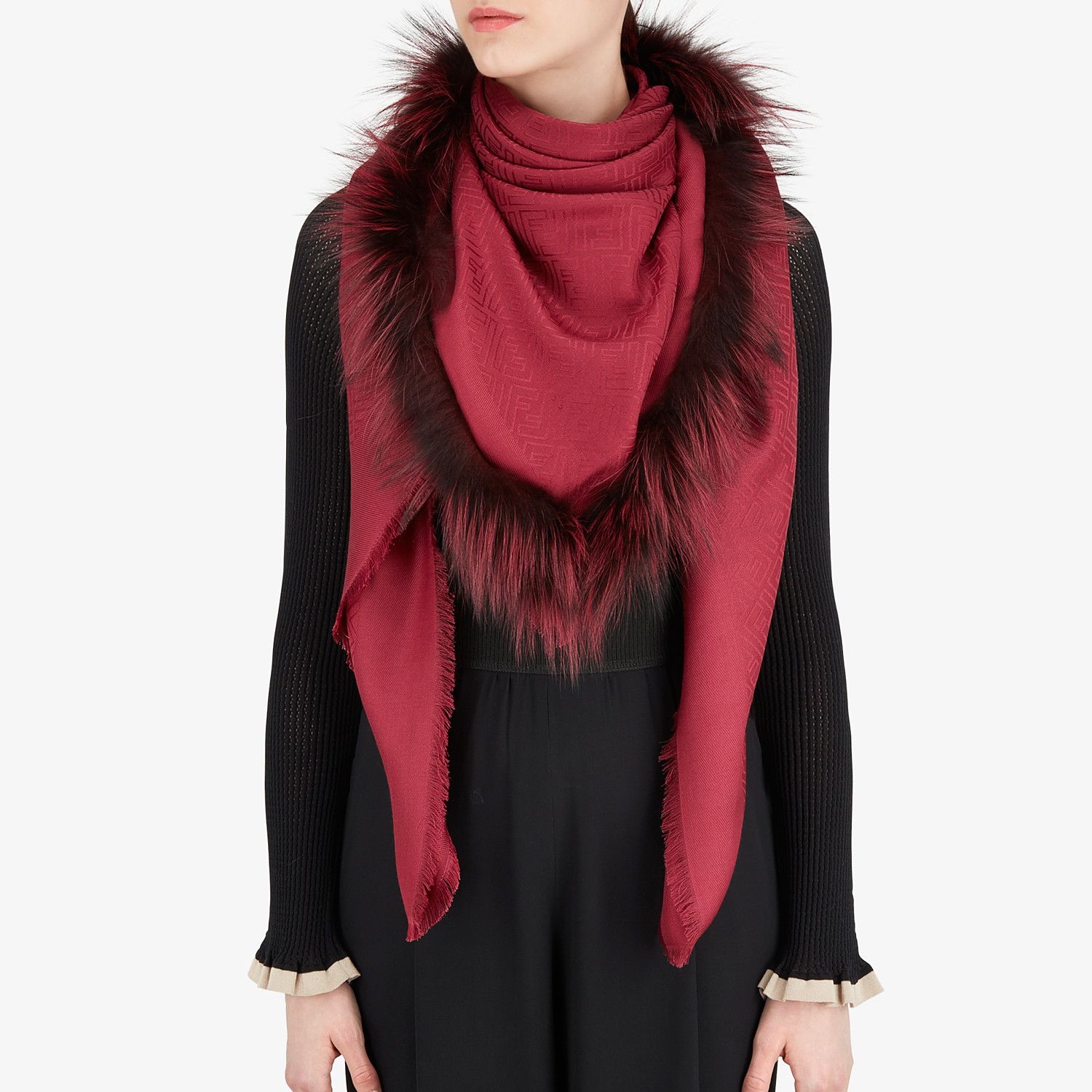 Red silk and wool shawl - 3