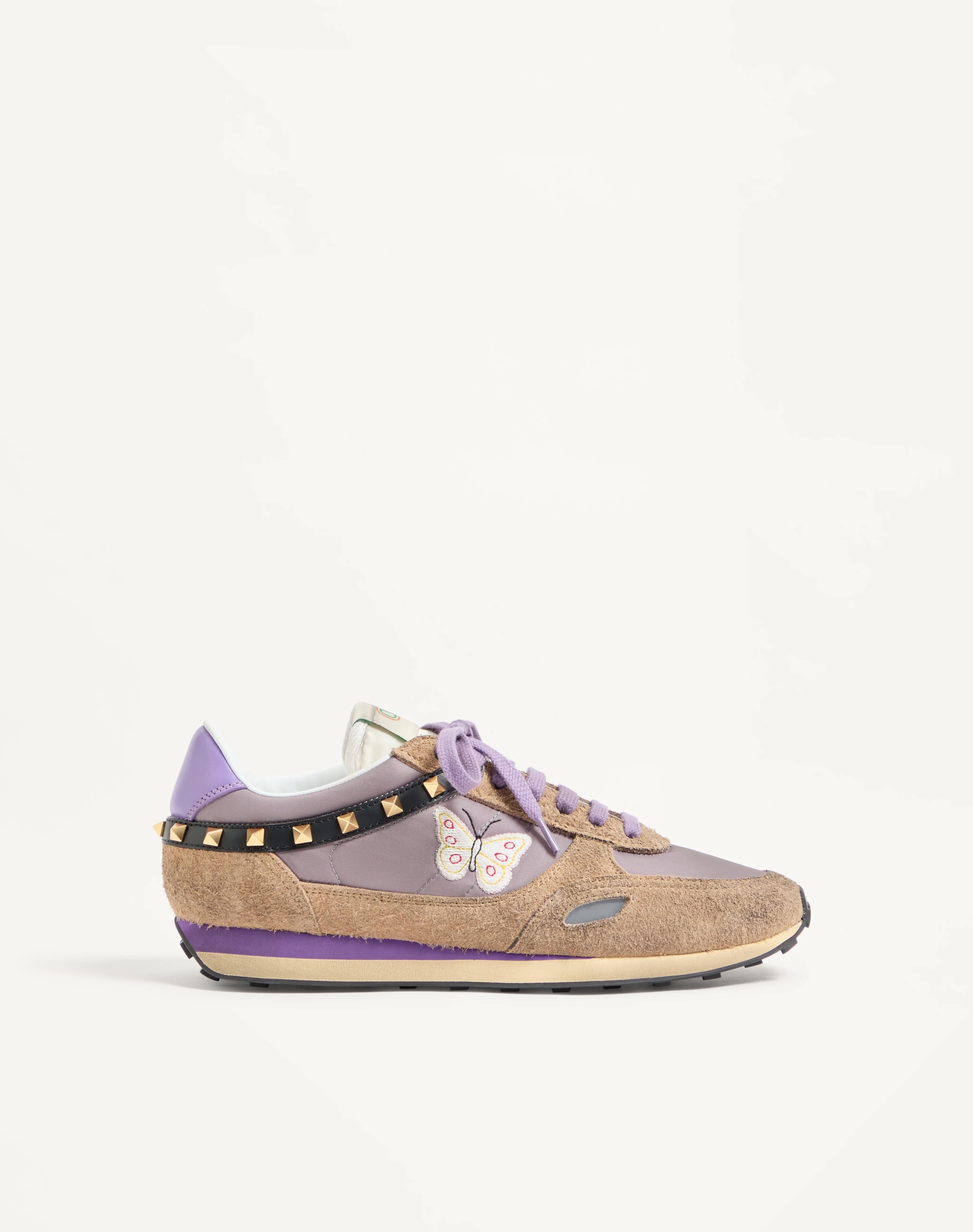 STUD UP SNEAKER IN SPLIT LEATHER AND NYLON WITH BUTTERFLY EMBROIDERY - 1