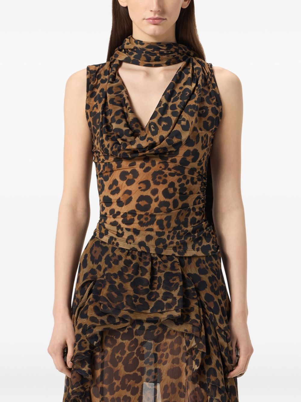 leopard-print draped top - 3